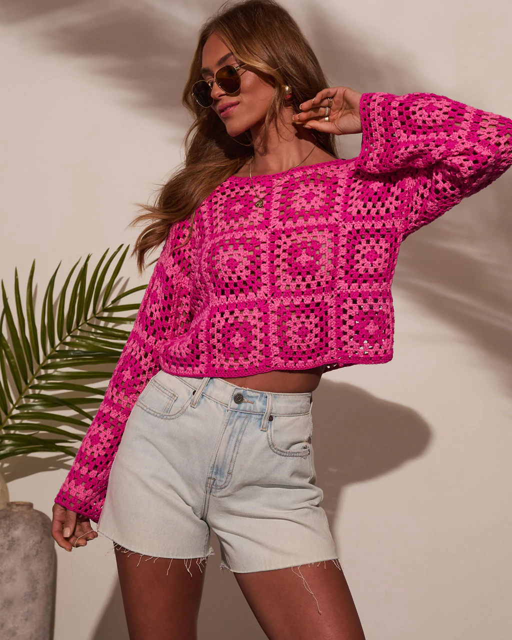 Elisa Knit Crochet Long Sleeve Top