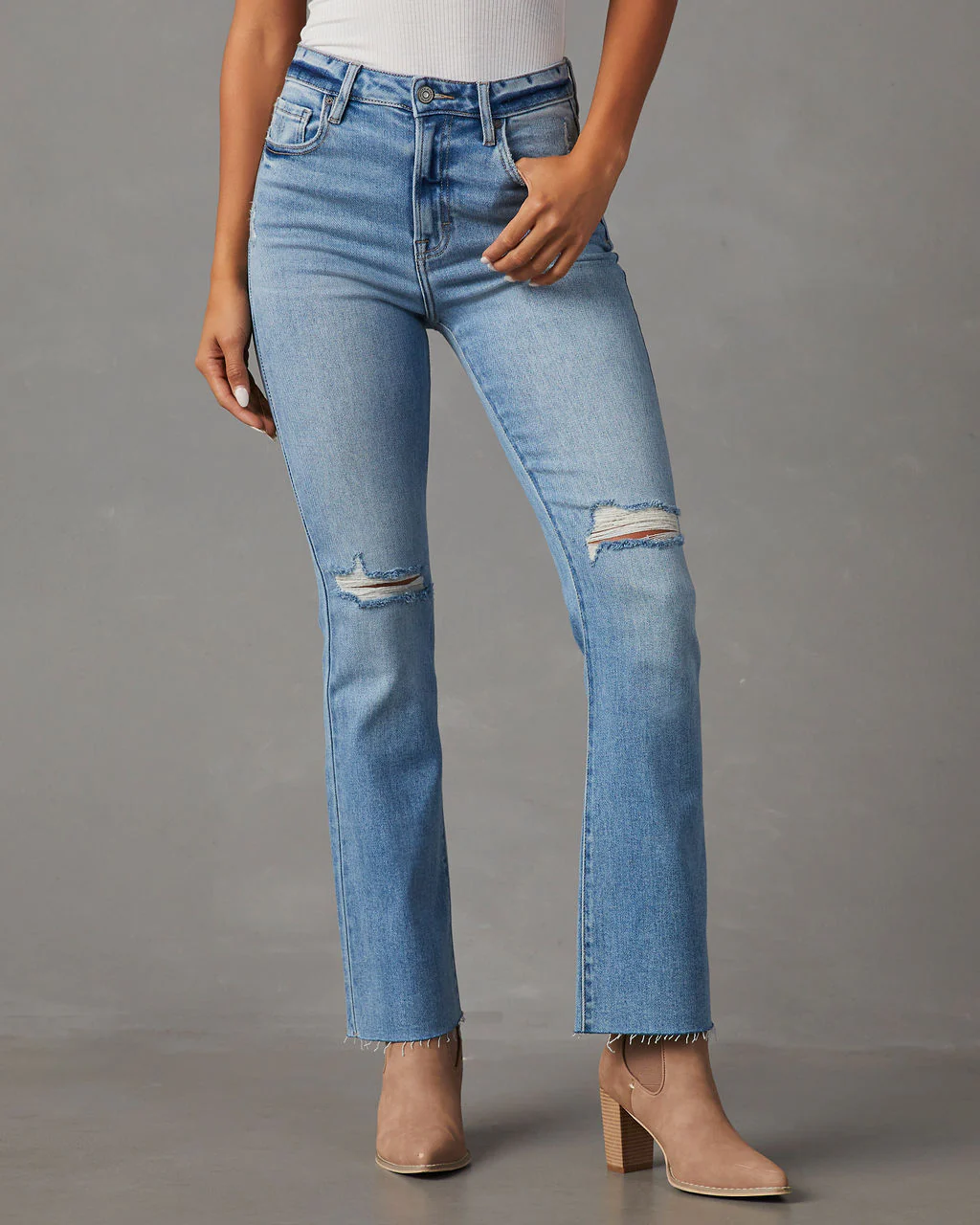 Auggie Super Stretch High Rise Distressed Flare Jeans