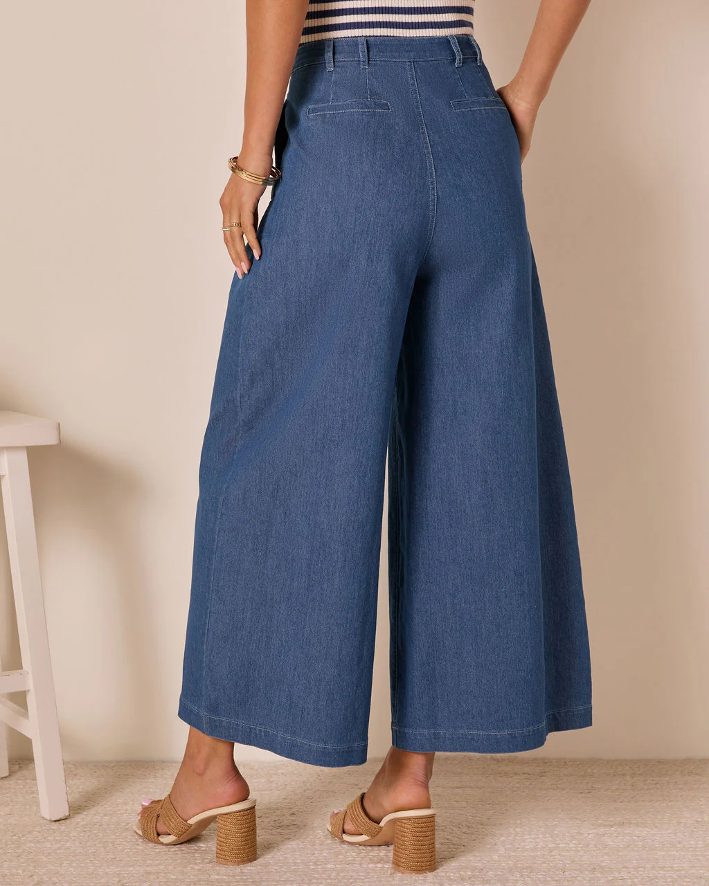 Celadine Wide Leg Pleated Chambray Pants