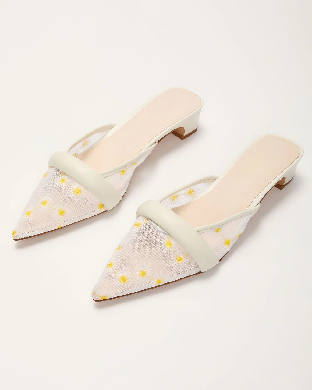 Ditzy Daisy Mesh Floral Kitten Mules