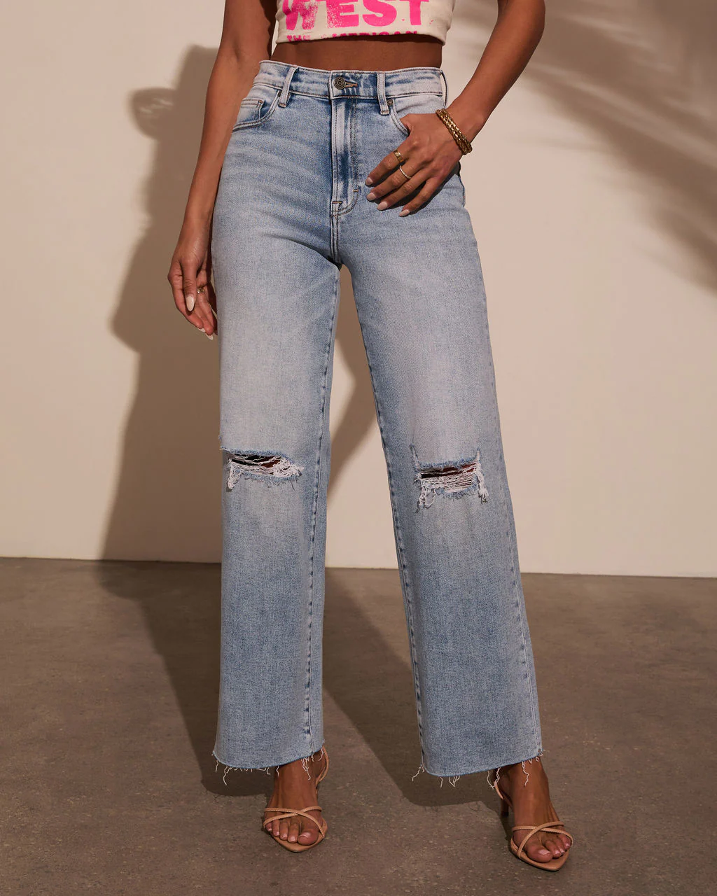 Alec Super Stretch High Rise Distressed Relaxed Denim