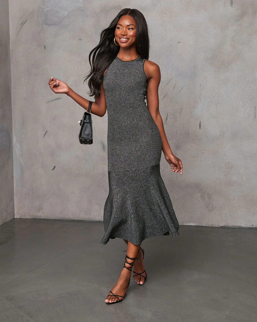 Allira Knit Metallic Mermaid Midi Dress
