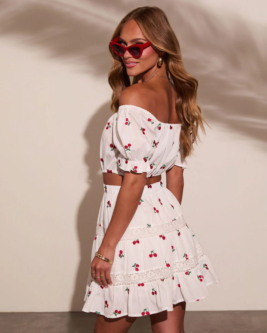 Celinea Cherry Print Off The Shoulder Top
