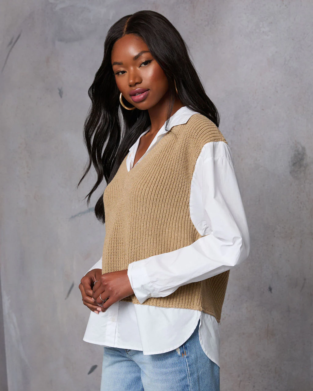 Iced Chai Long Sleeve Sweater Vest Top