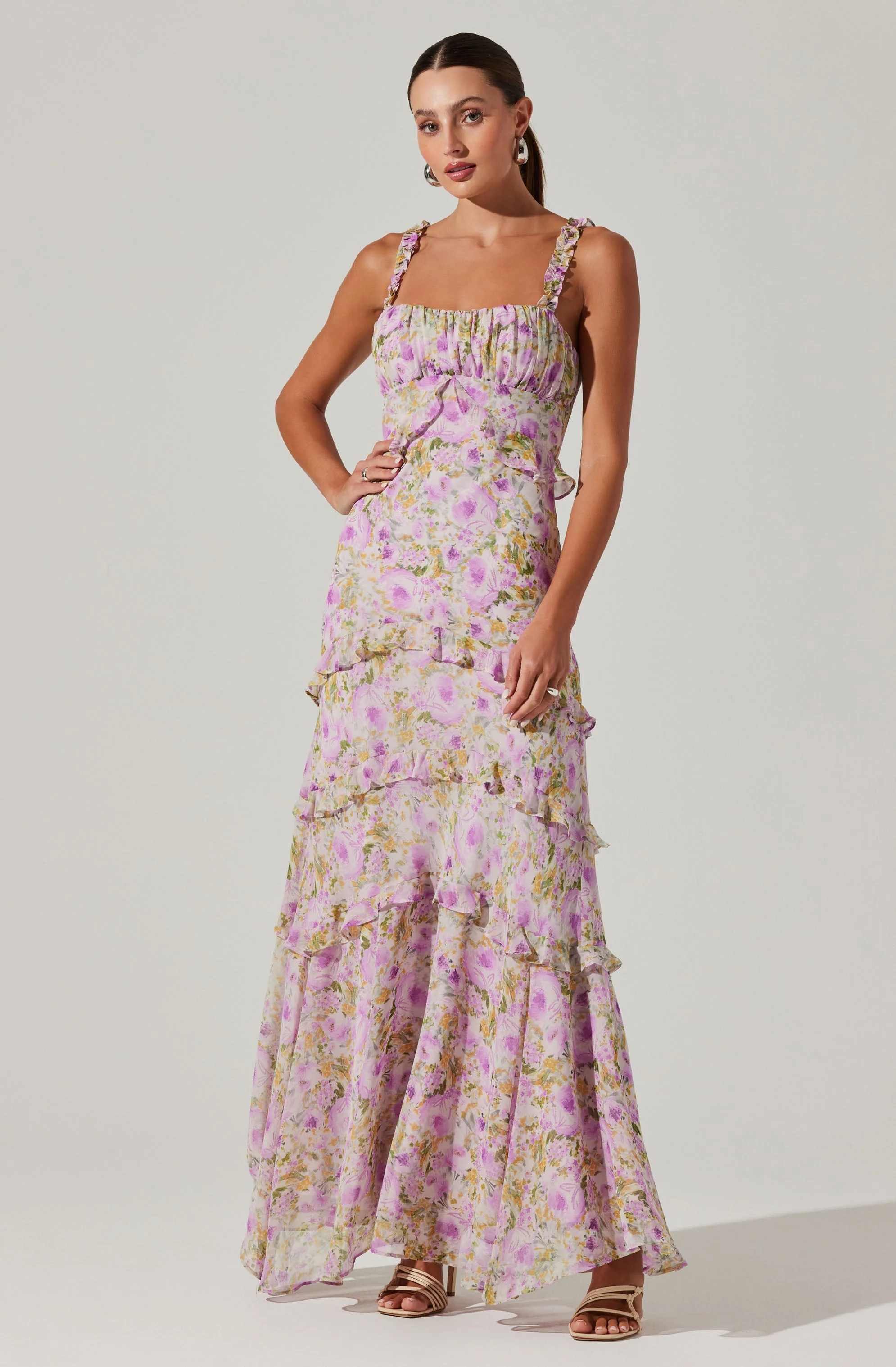 Olina Floral Ruffle Maxi Dress