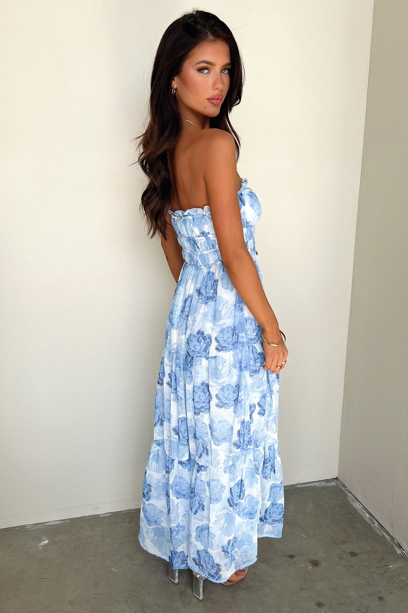 Skain Maxi Dress - Blue/White Floral