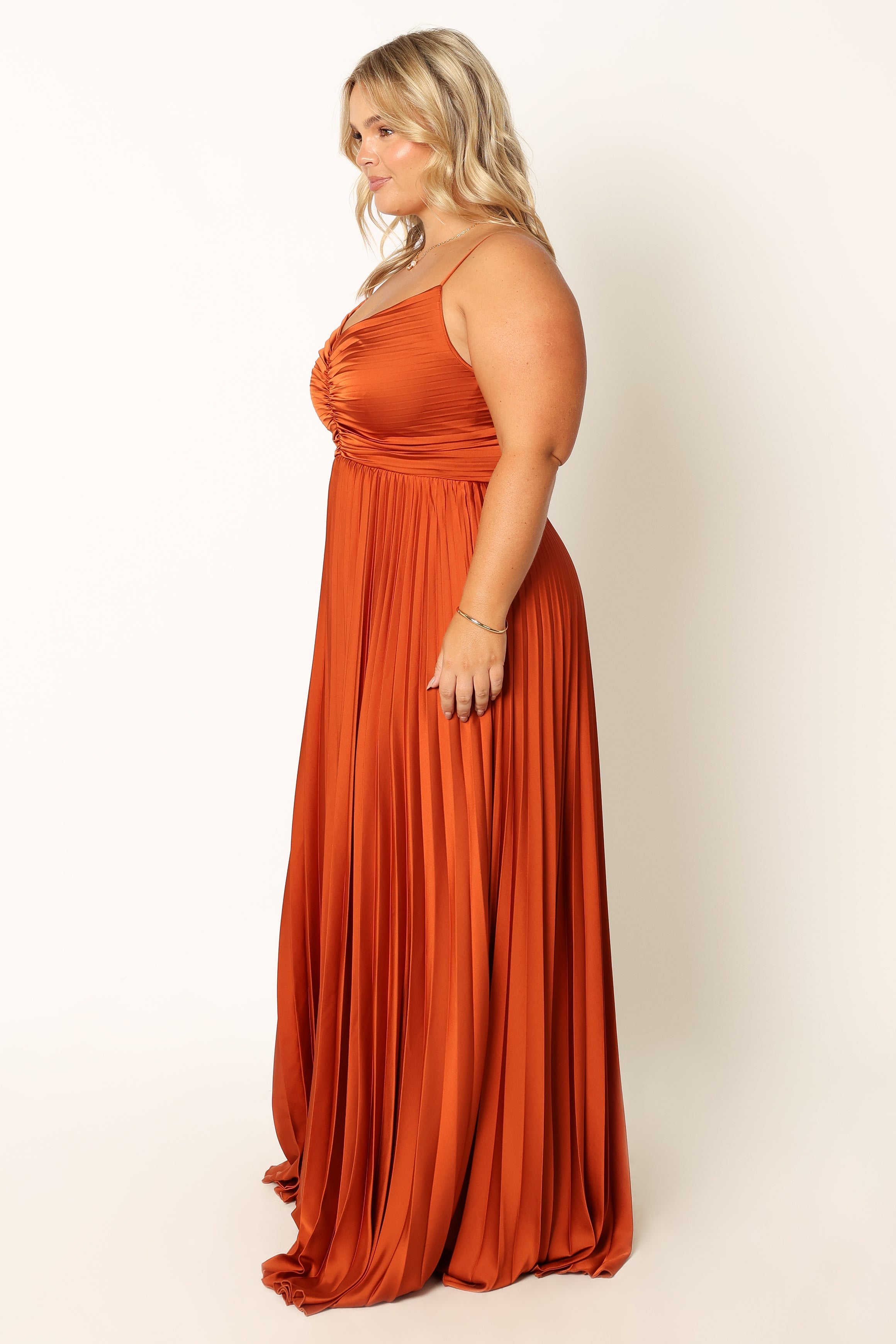 Naira Pleated Maxi Dress - Sunset Orange