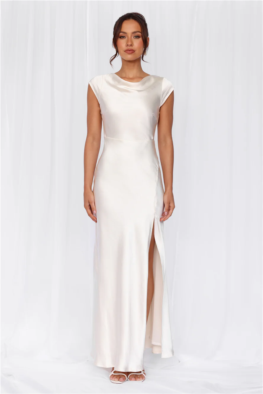 The Valentina Cap Sleeve Satin Maxi Dress Pearl