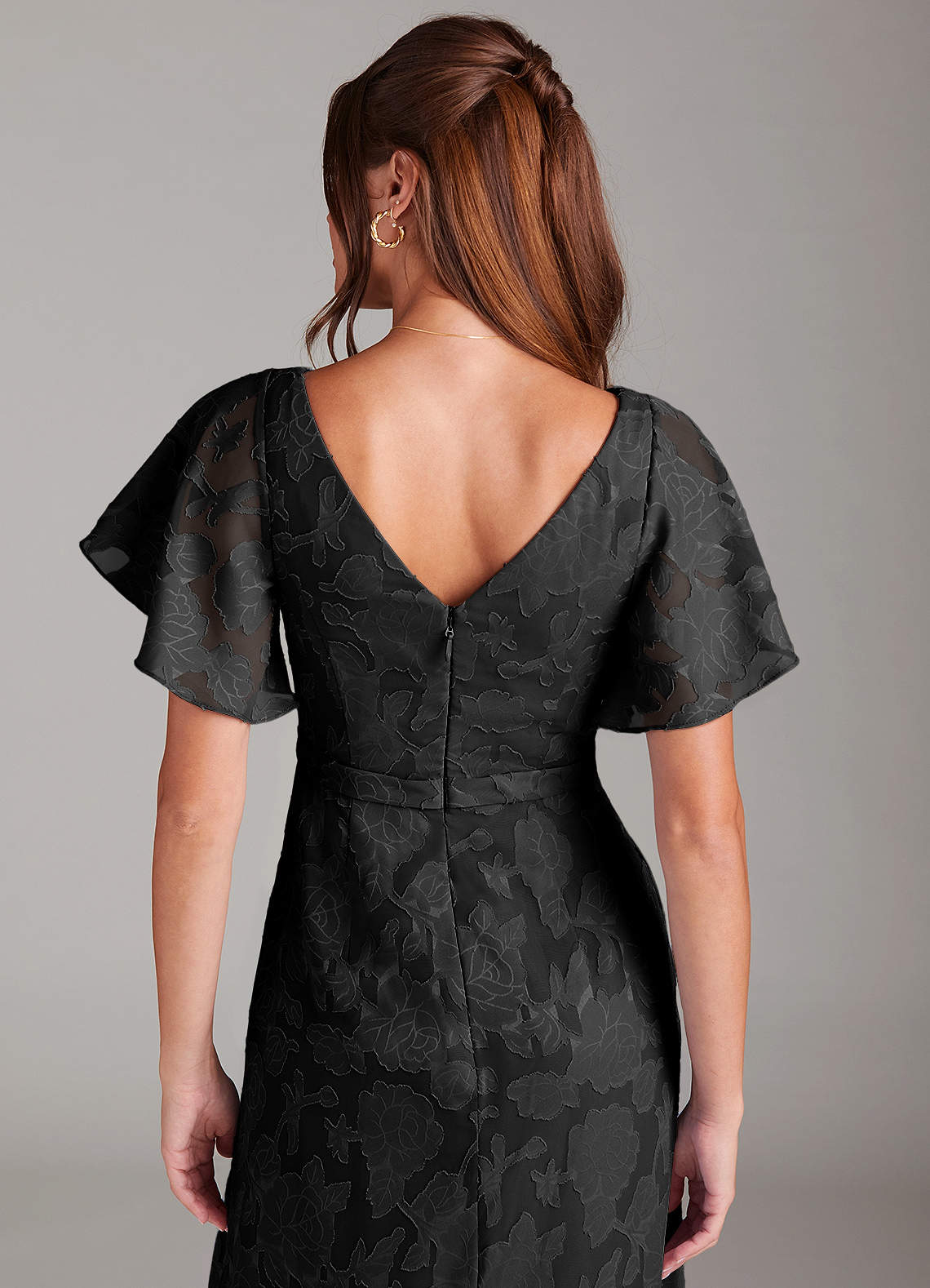 Black A-Line Pleated Floral Burnout Dress