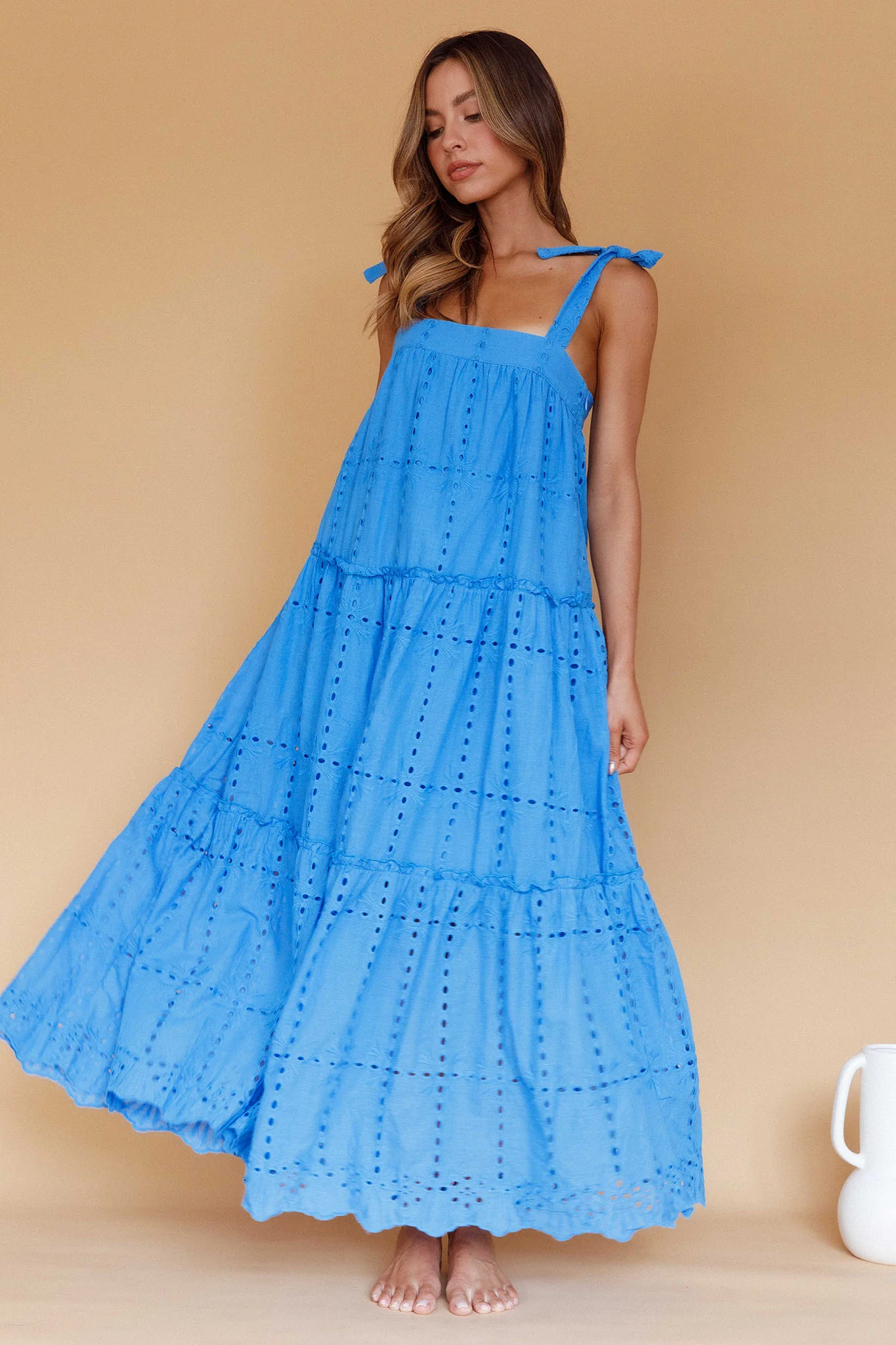 Brynna Tied Shoulder Maxi Dress Blue