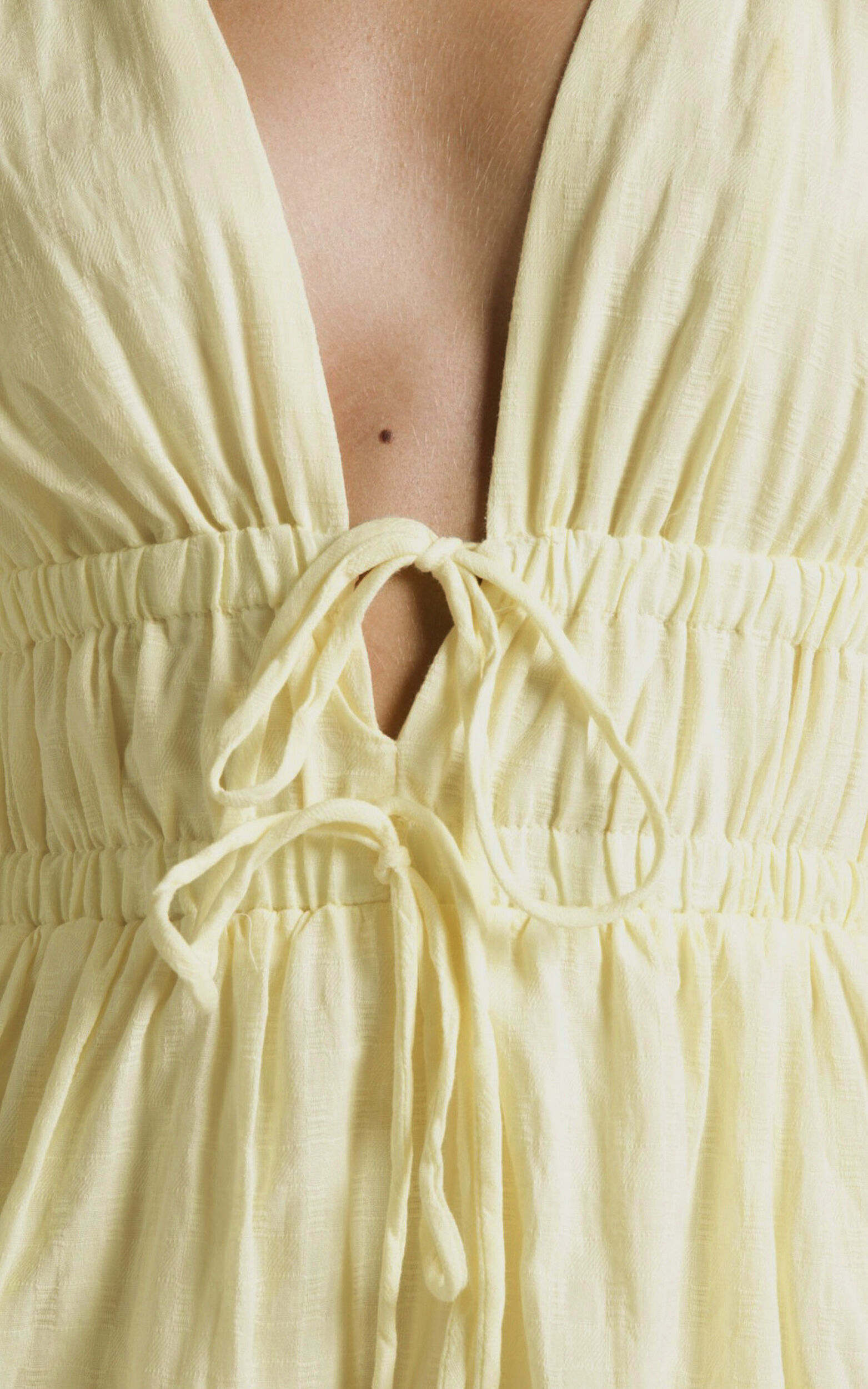 Portofino Midi Dress - V Neck Puff Sleeve Dress in Yellow