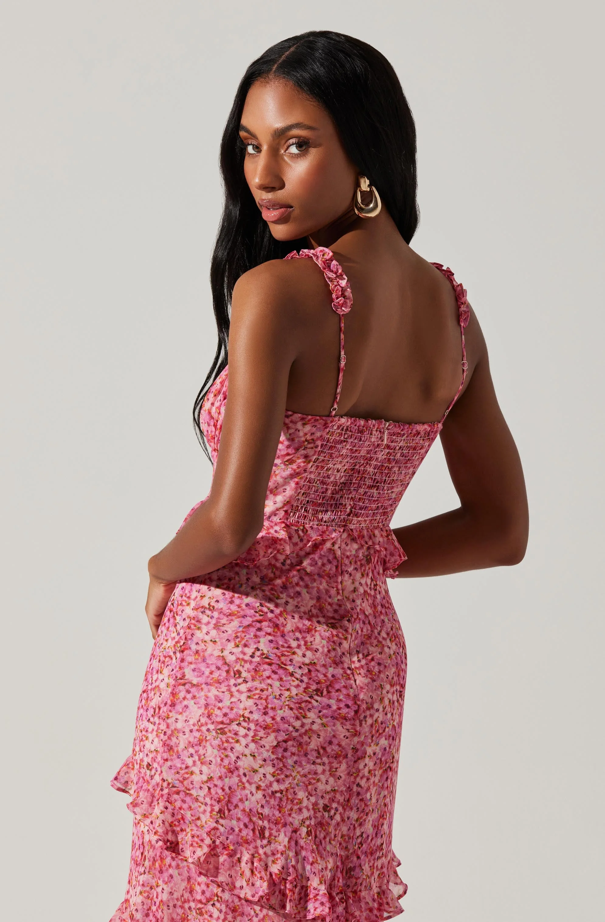 Olina Floral Ruffle Maxi Dress