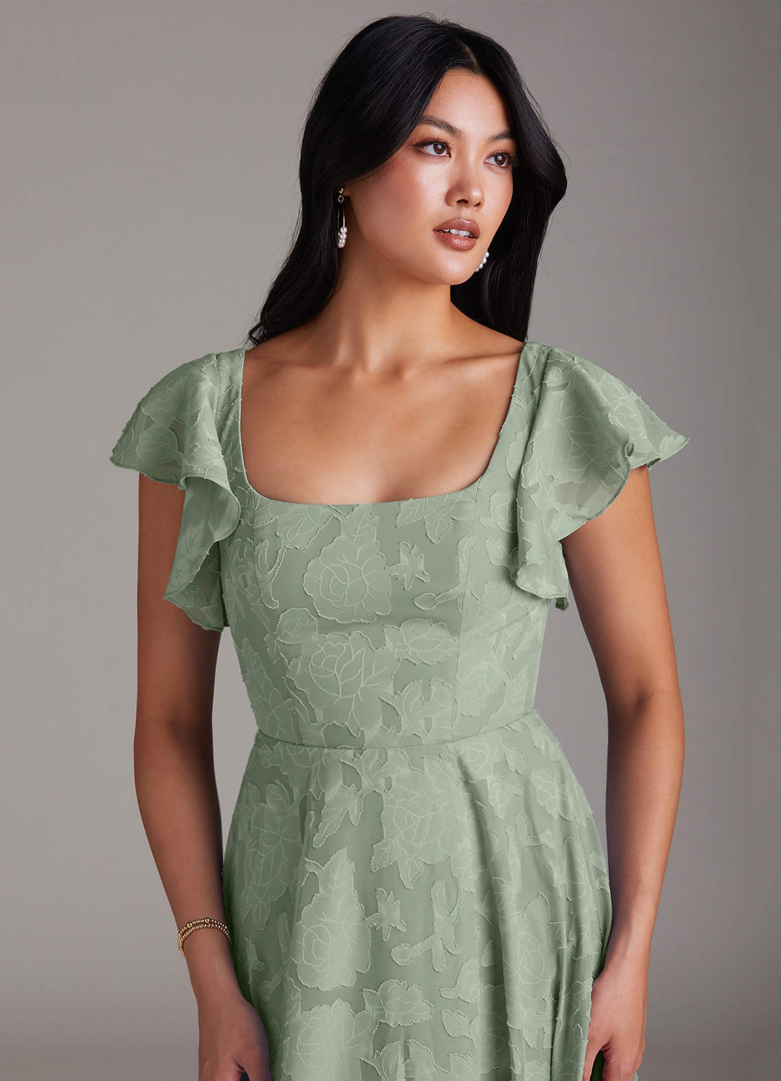 Agave A-Line Side Slit Floral Burnout Dress