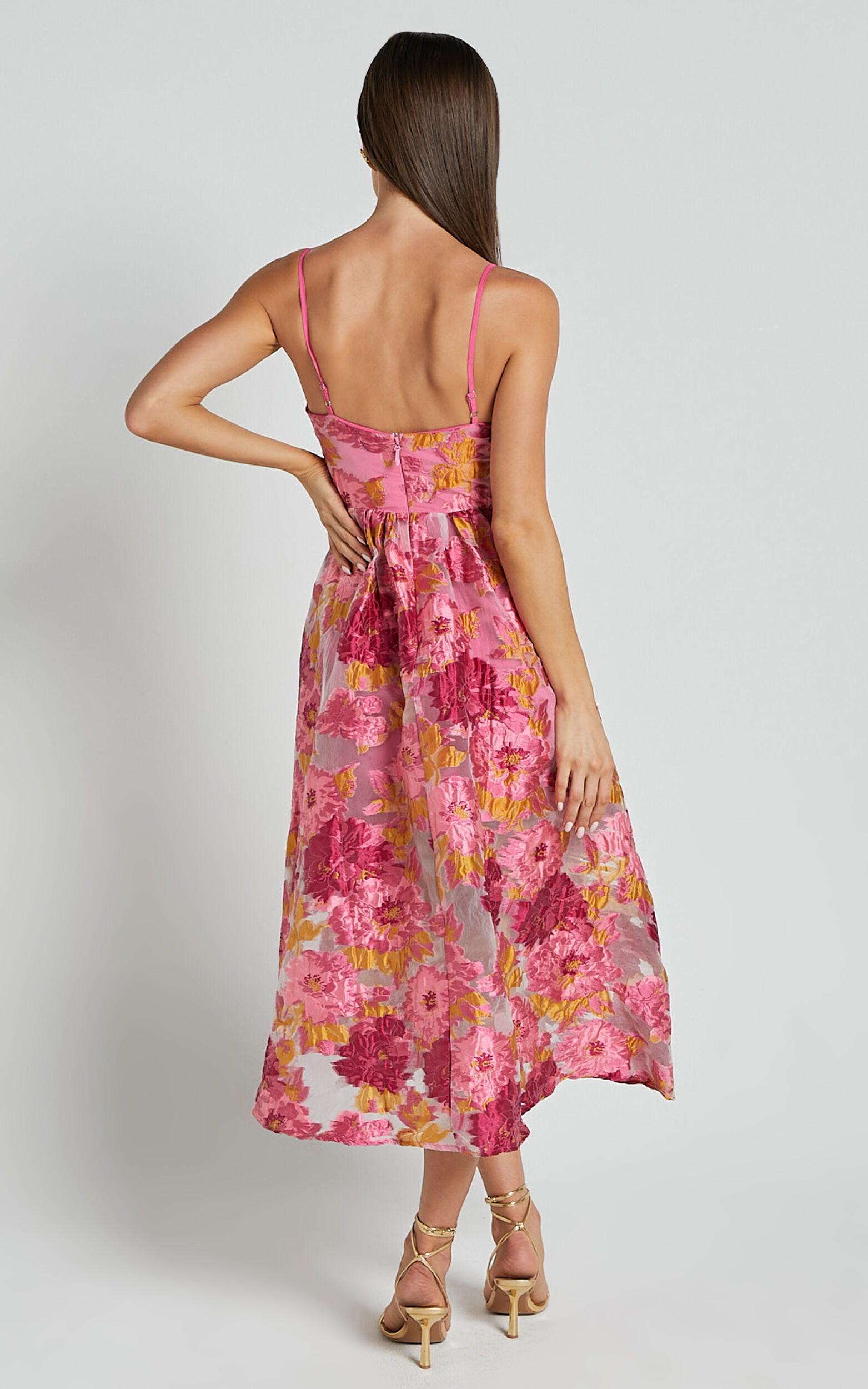 Brailey Midi Dress - Aline Corset Detail Dress in Light Pink