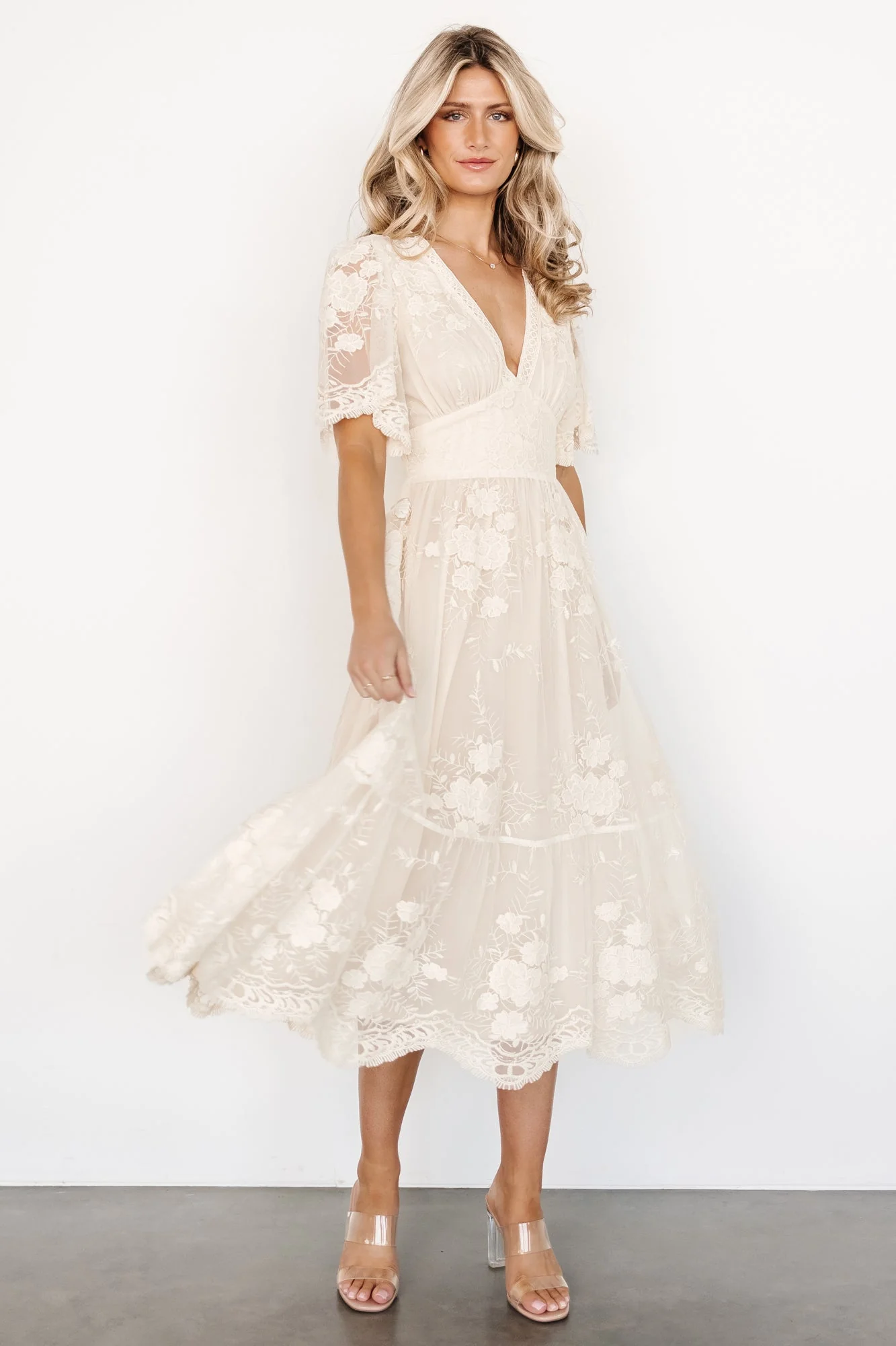 Clarisa Lace Midi Dress | Vintage Cream