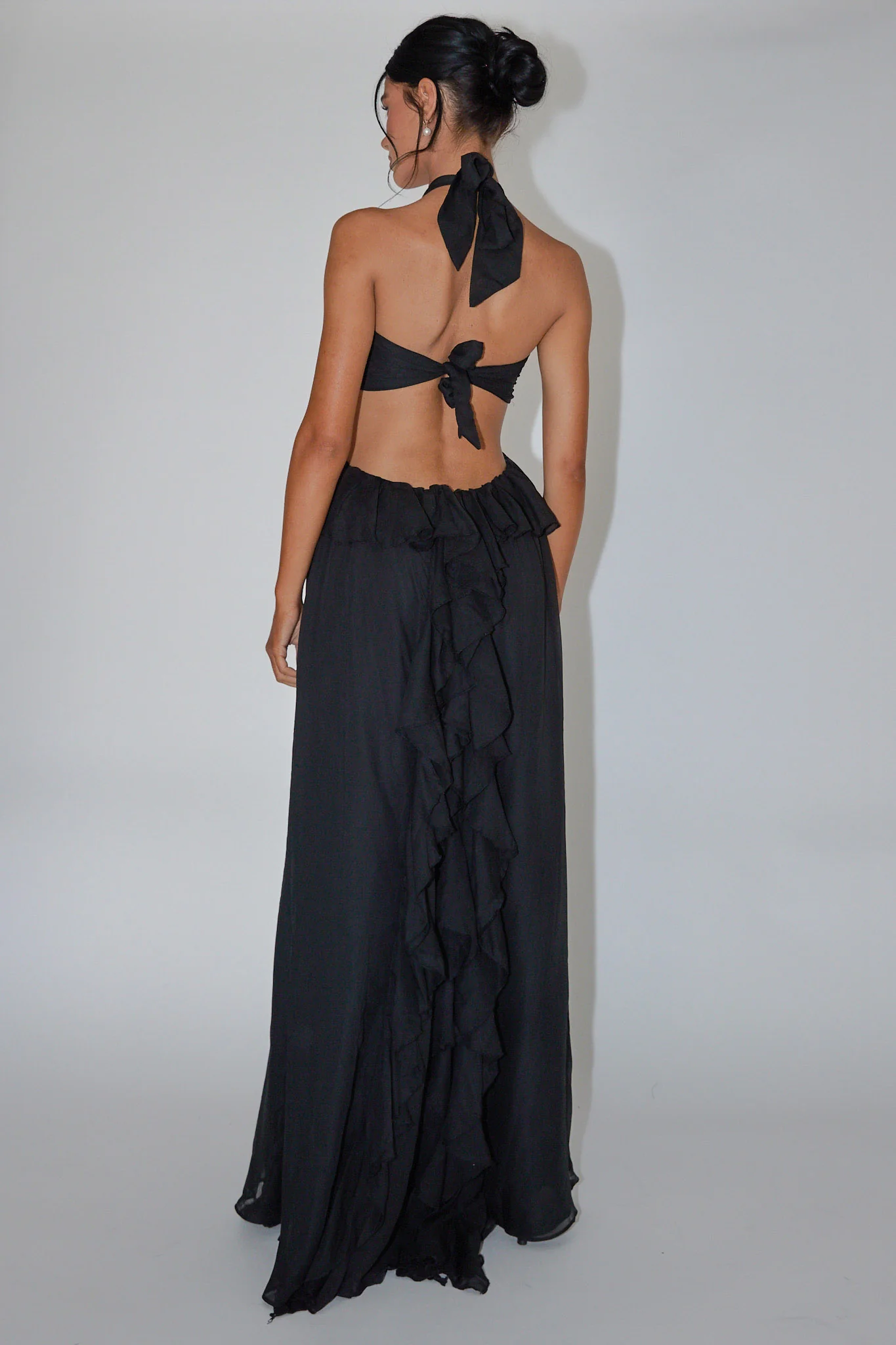 Santiago Cut-Out Ruffle Maxi Dress Black