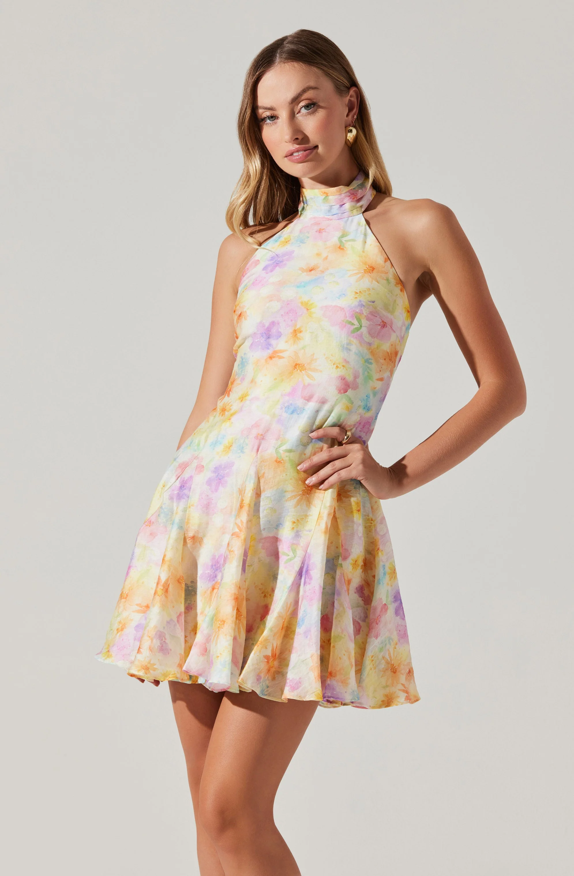 Sommar Halter Floral Mini Dress
