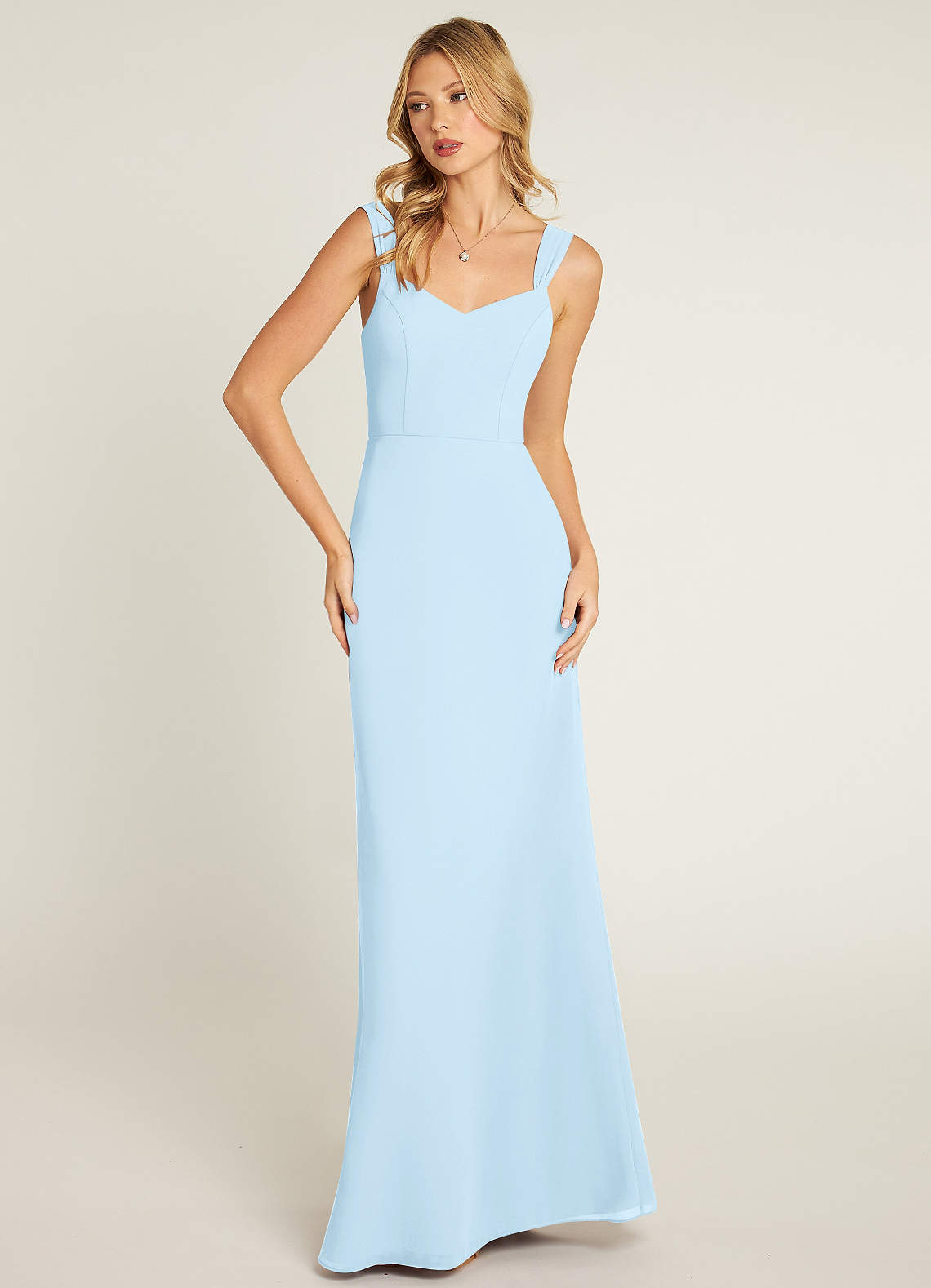 Sky Blue Sheath Pleated Chiffon Dress