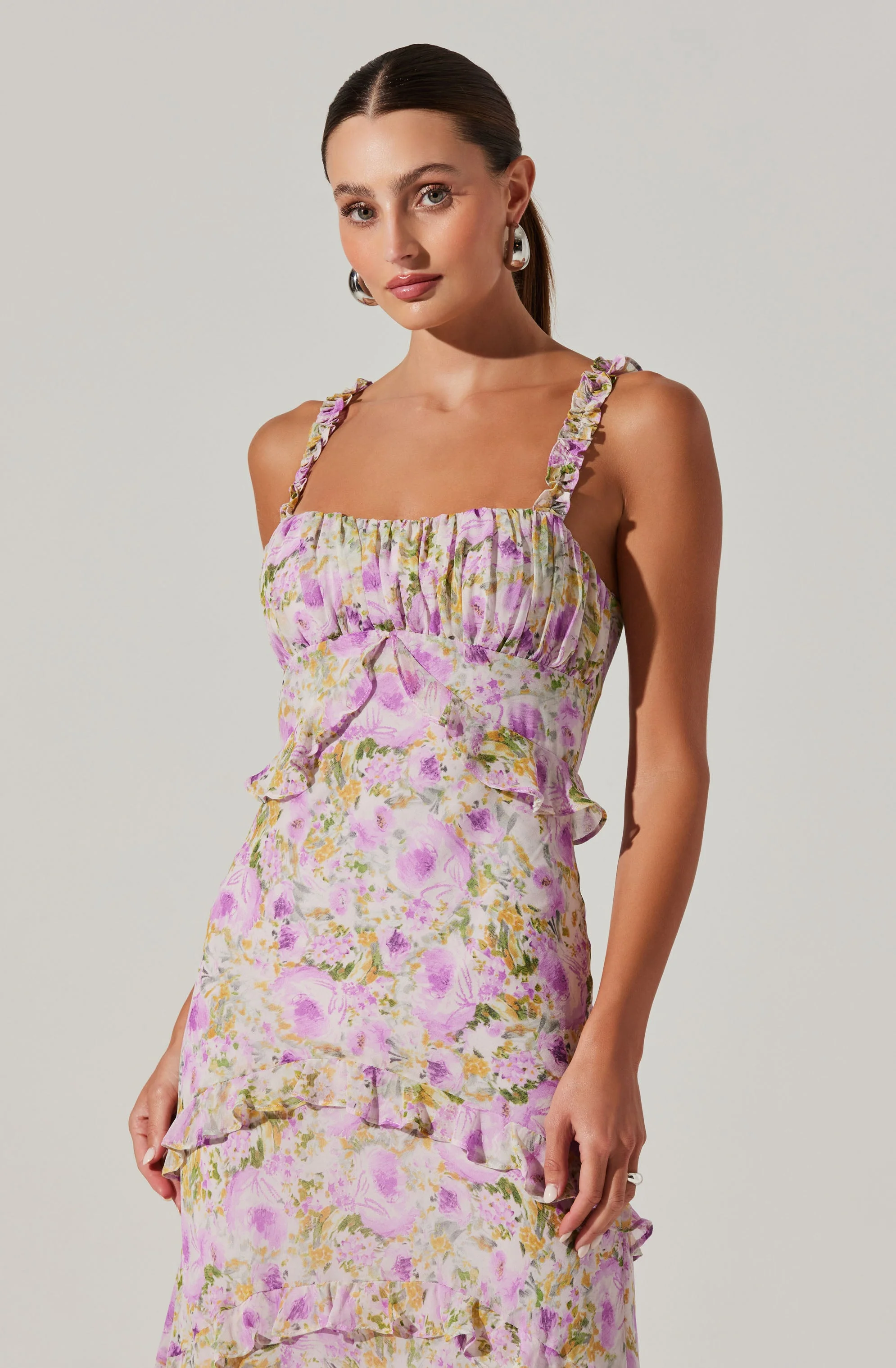 Olina Floral Ruffle Maxi Dress