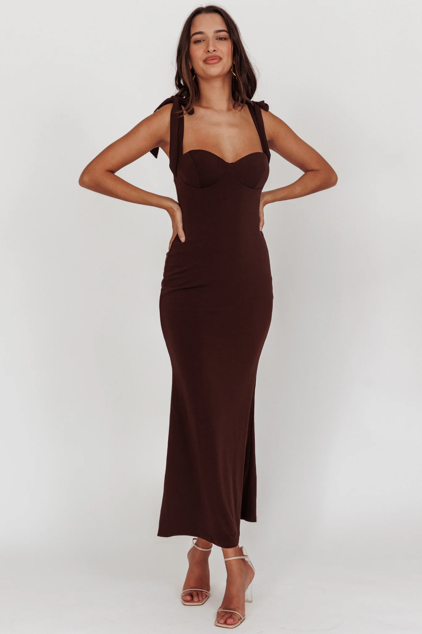 Rose Garden Tied Shoulder Maxi Dress Brown