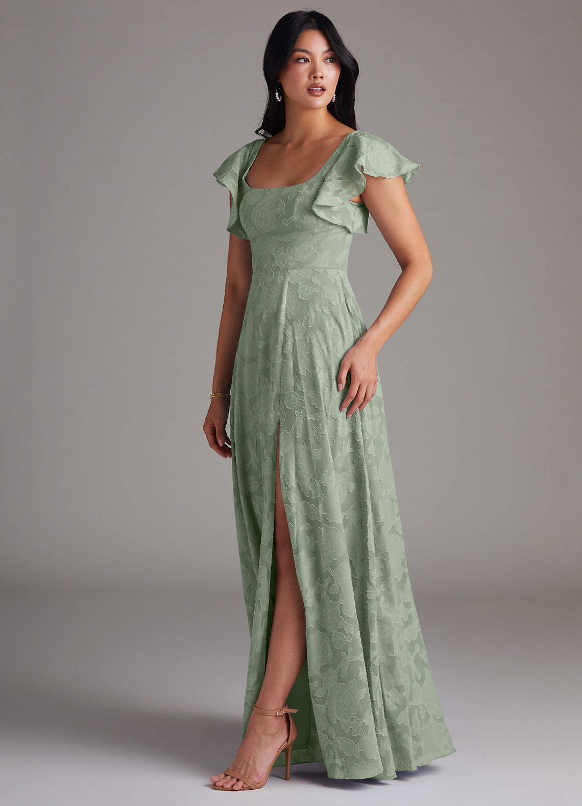 Agave A-Line Side Slit Floral Burnout Dress