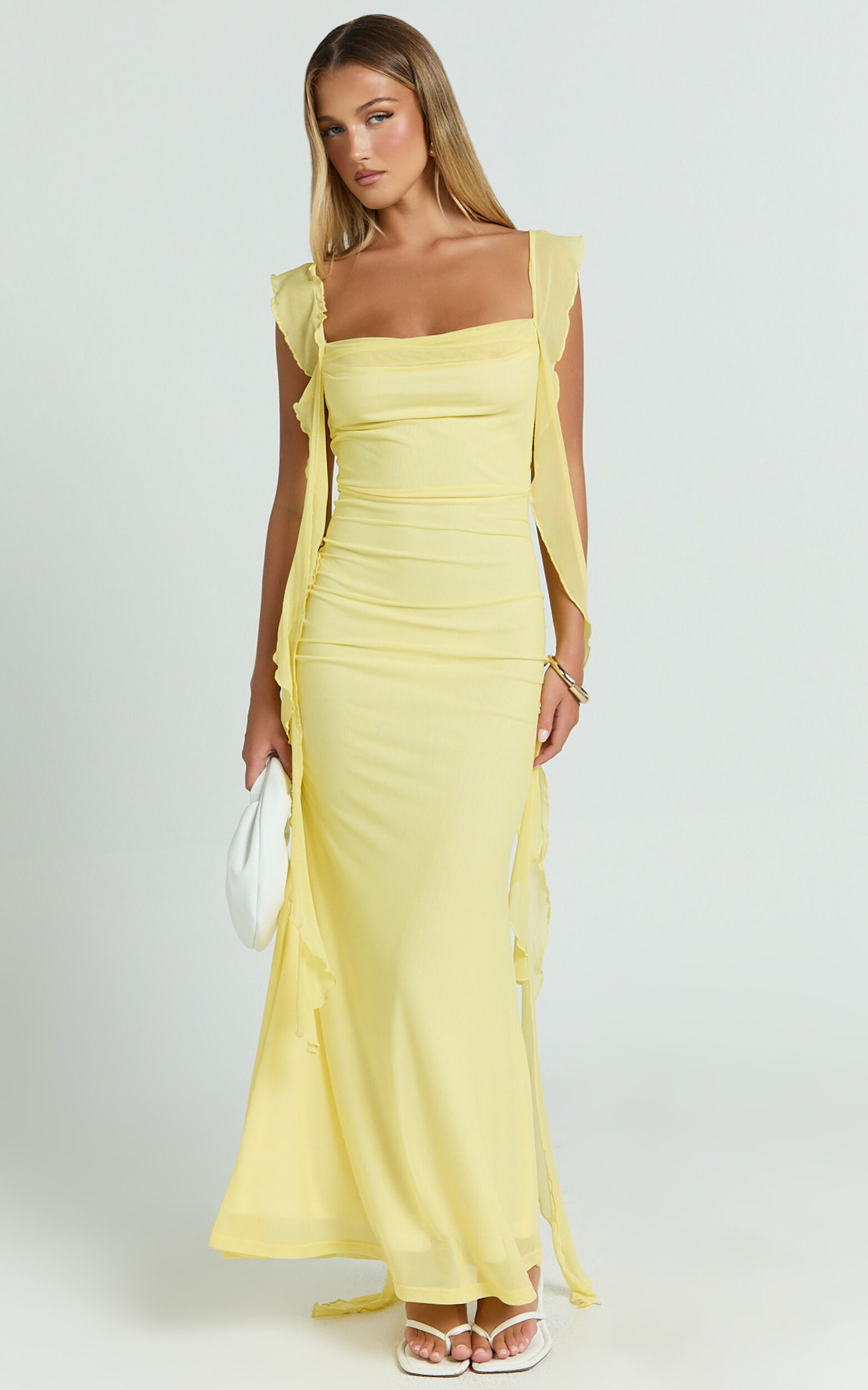 Rosha Maxi Dress - Ruffle Strap Dress in Butter