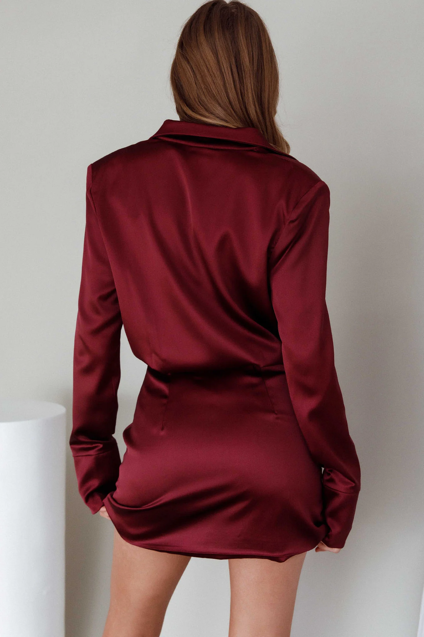 Lisbeth Collared Shirt Dress Burgundy