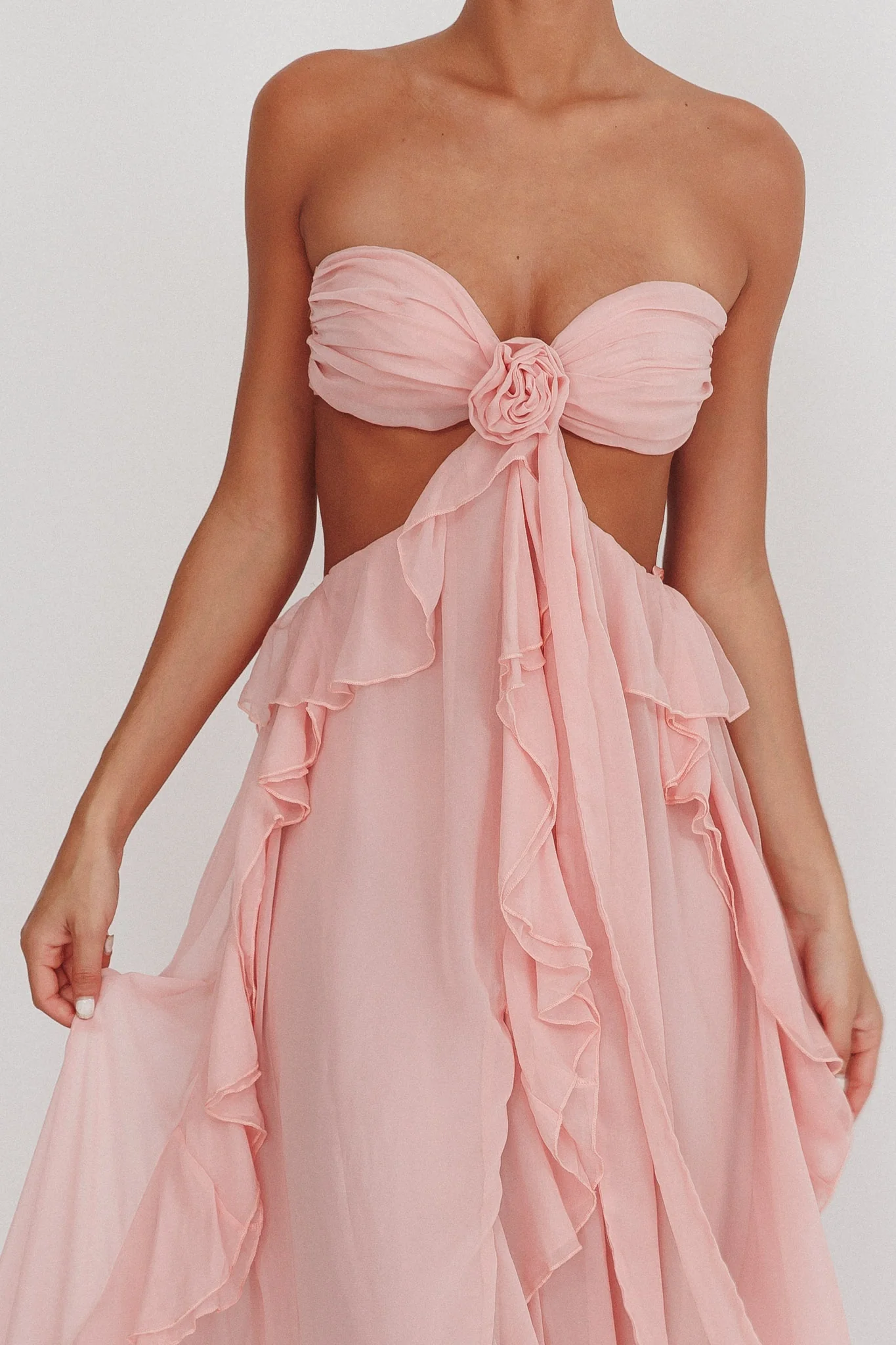 Santiago Cut-Out Ruffle Maxi Dress Blush