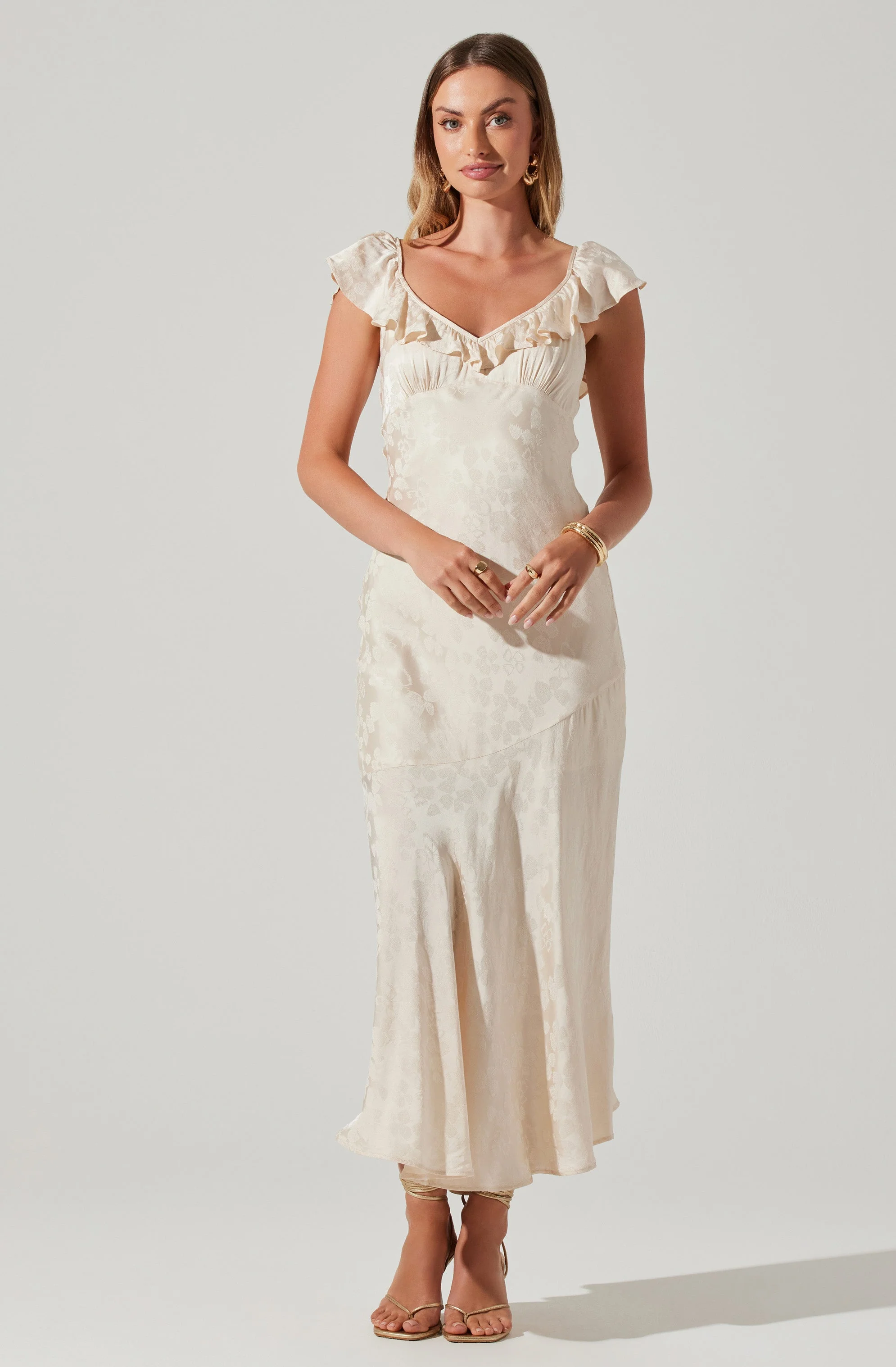 Freesia Jacquard Print Ruffle Midi Dress