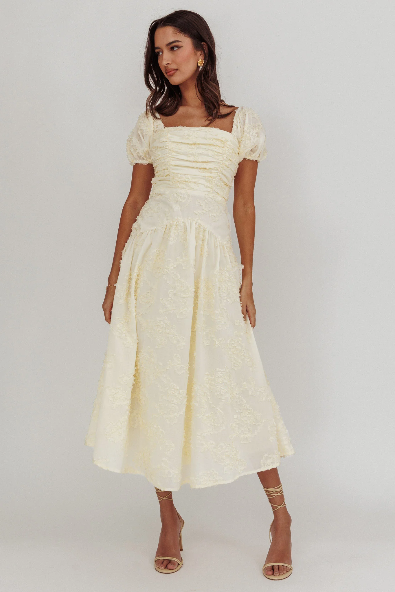 Telma Puff Sleeves Midi Dress Butter