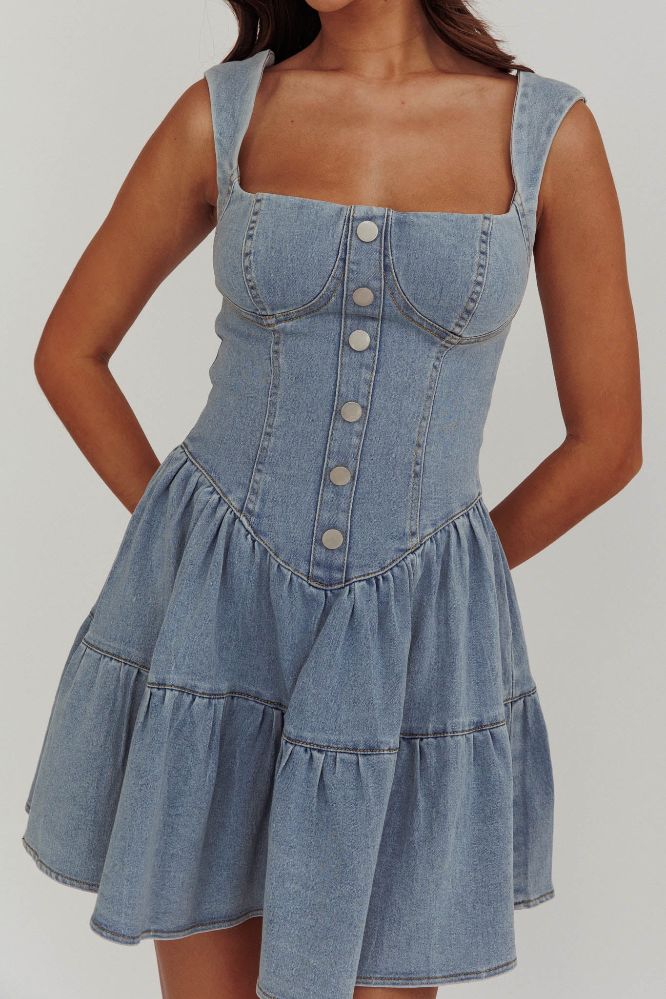Deep Dive Square Neck Mini Dress Denim