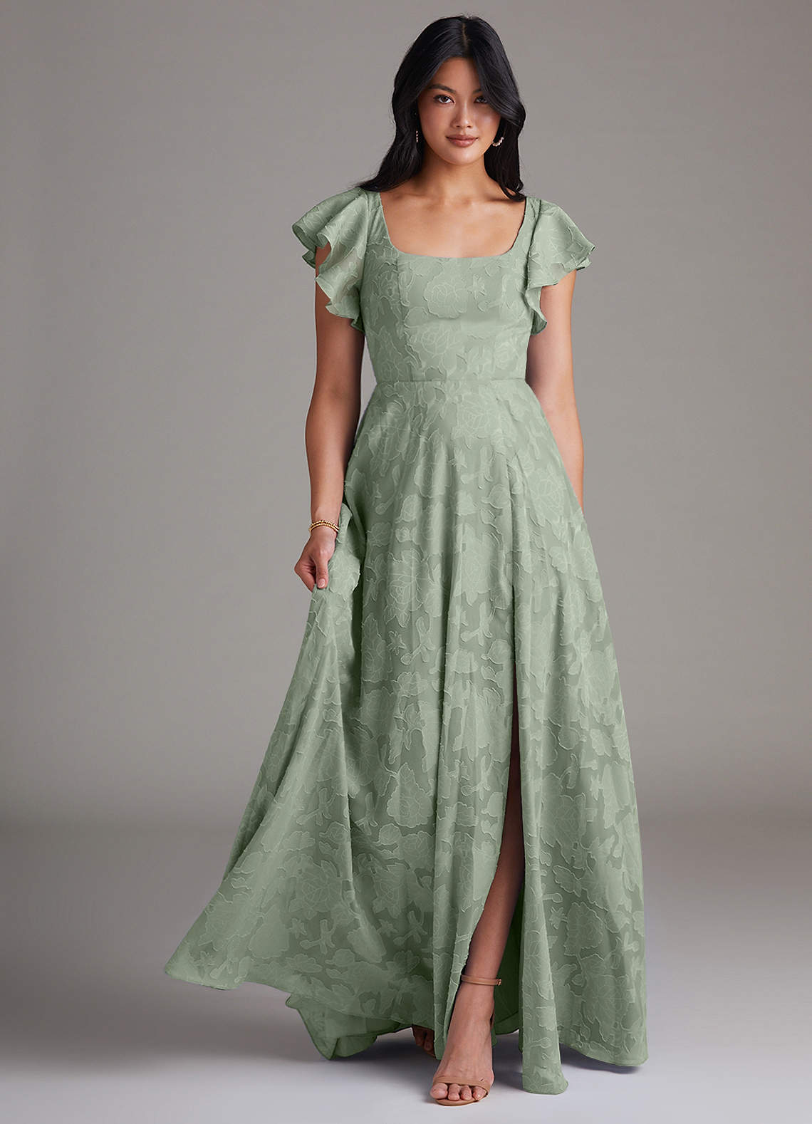 Agave A-Line Side Slit Floral Burnout Dress