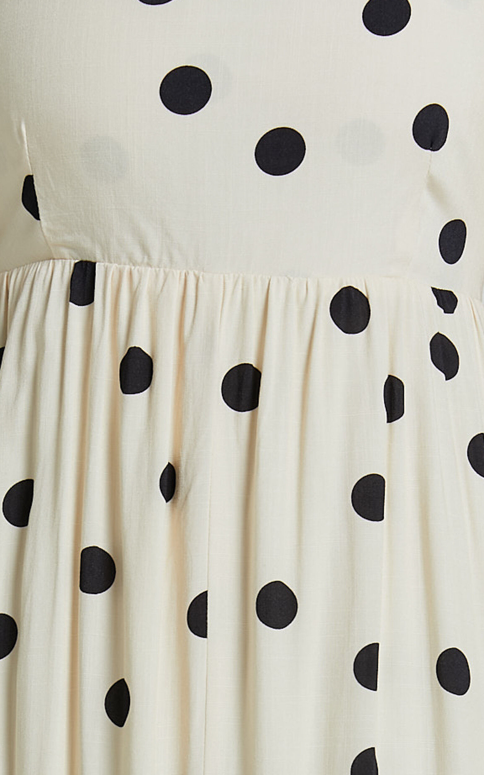 Miriam Midi Linen Dress - Strappy Straight Neck A Line Dress in Beige & Black Spot