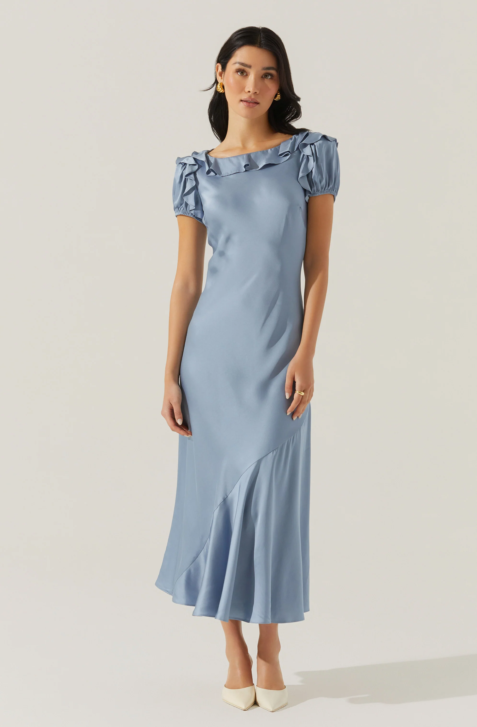 Auden Satin Ruffle Midi dress