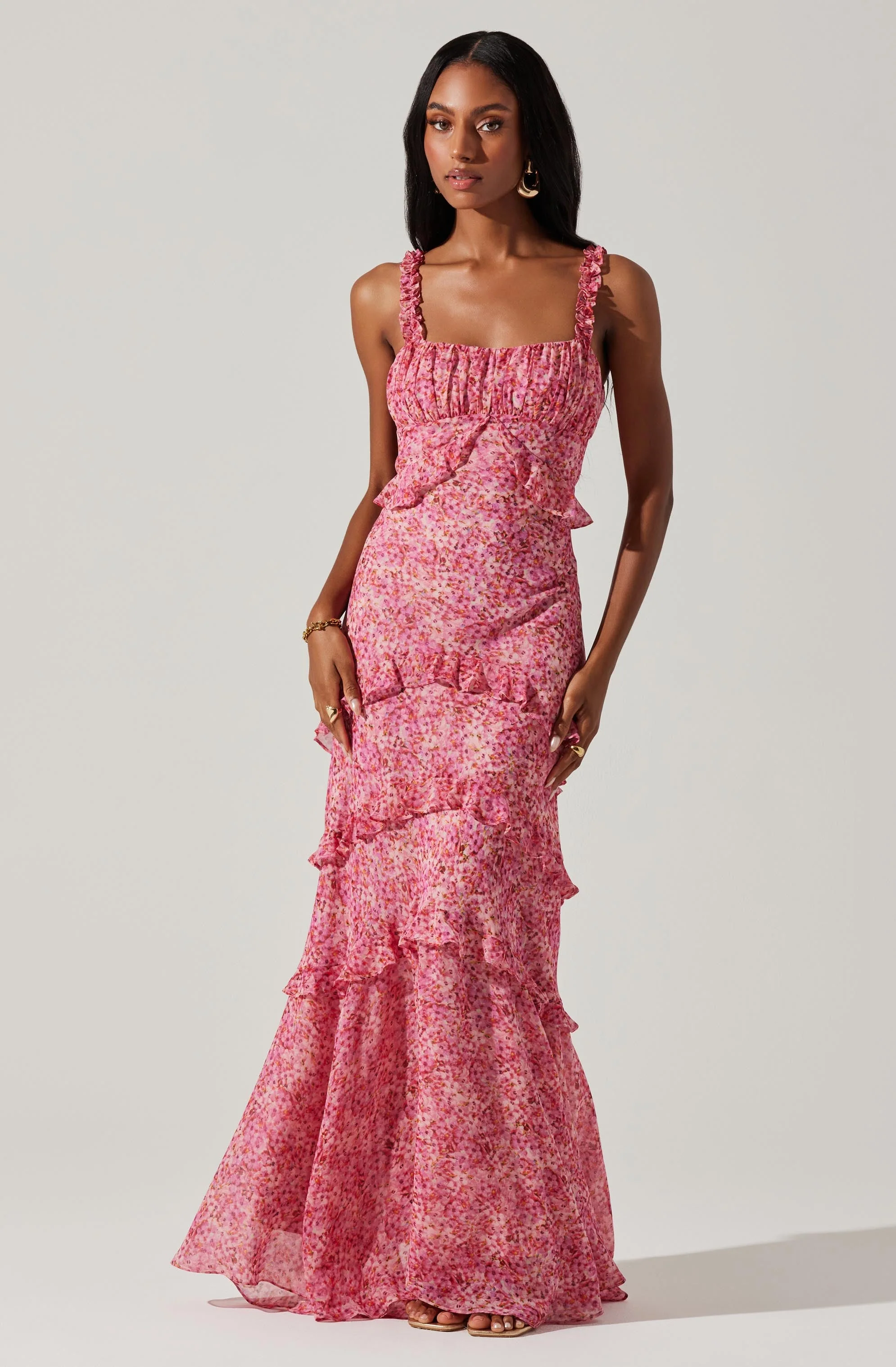 Olina Floral Ruffle Maxi Dress
