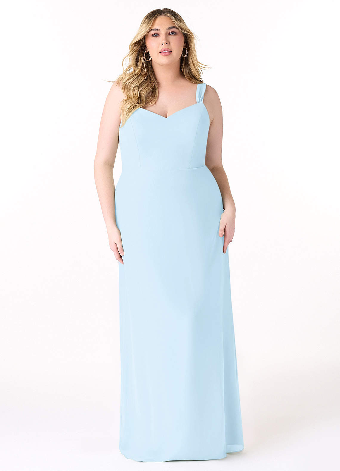 Sky Blue Sheath Pleated Chiffon Dress