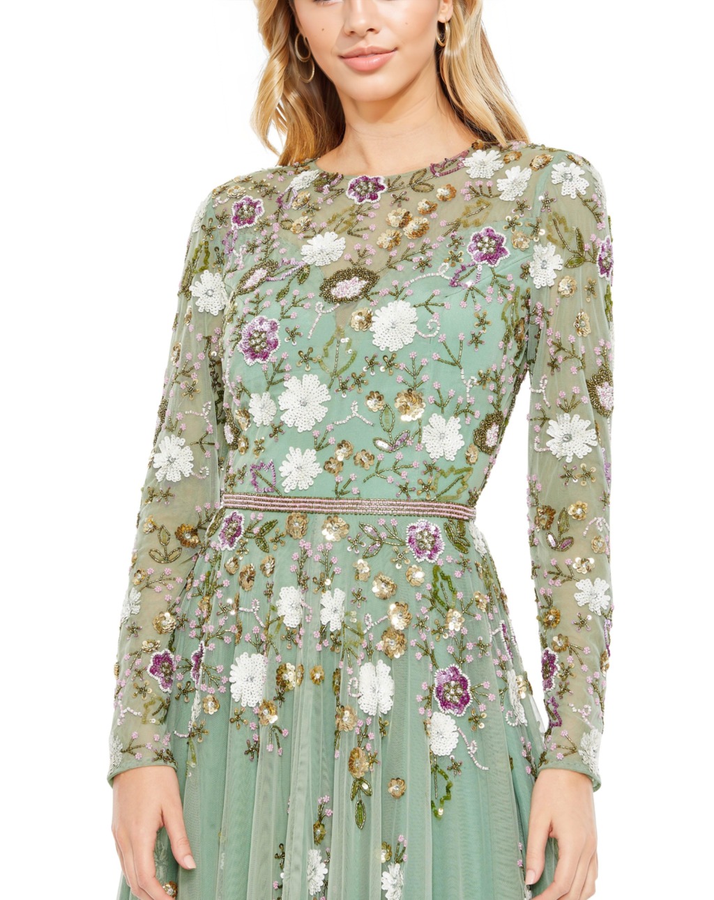 Mac Duggal 5716 Tea Length Long Sleeve Formal Dress