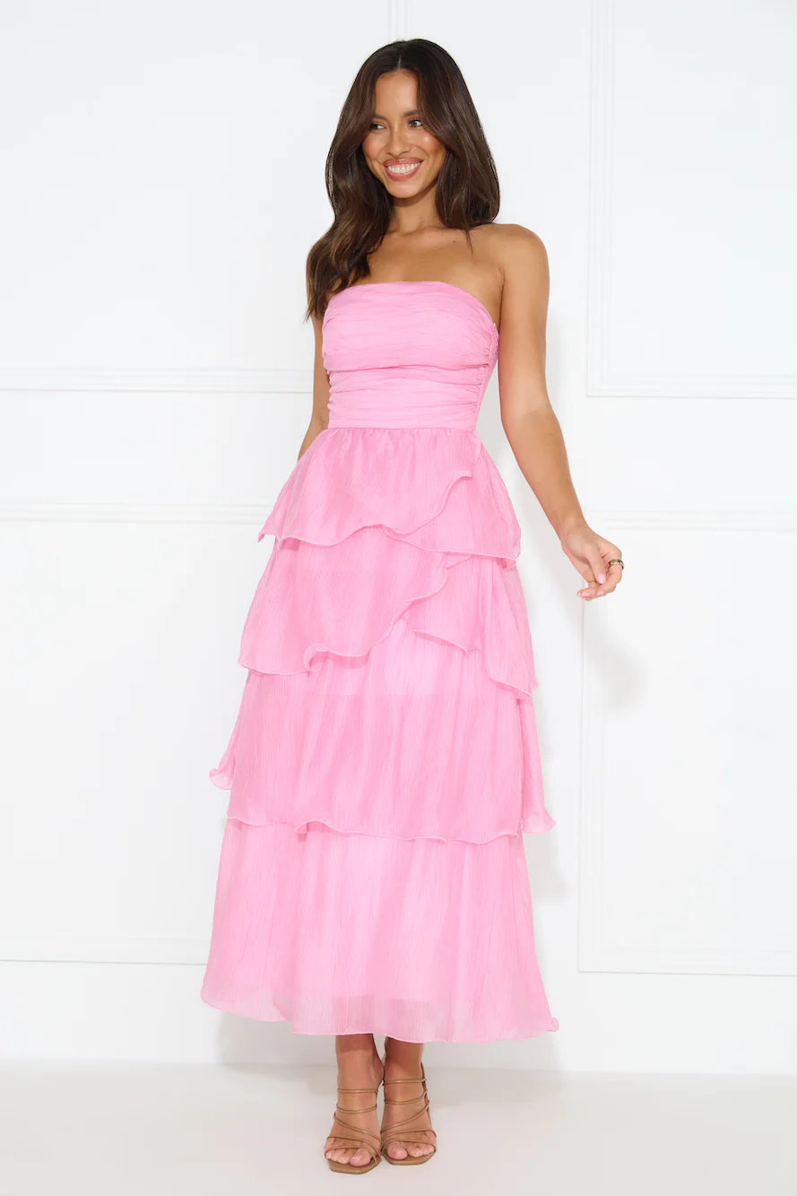 Number One Option Strapless Midi Dress Pink