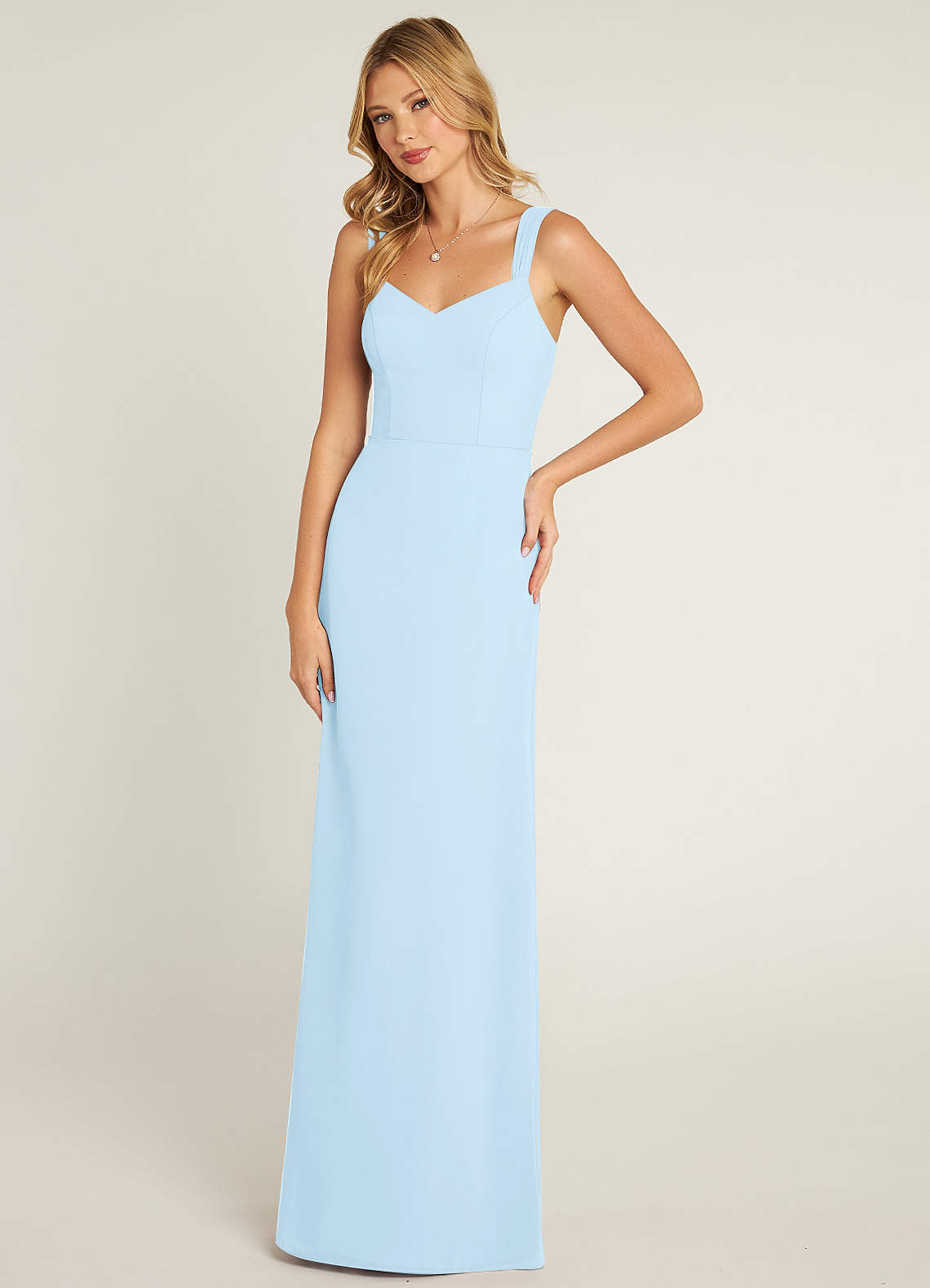 Sky Blue Sheath Pleated Chiffon Dress
