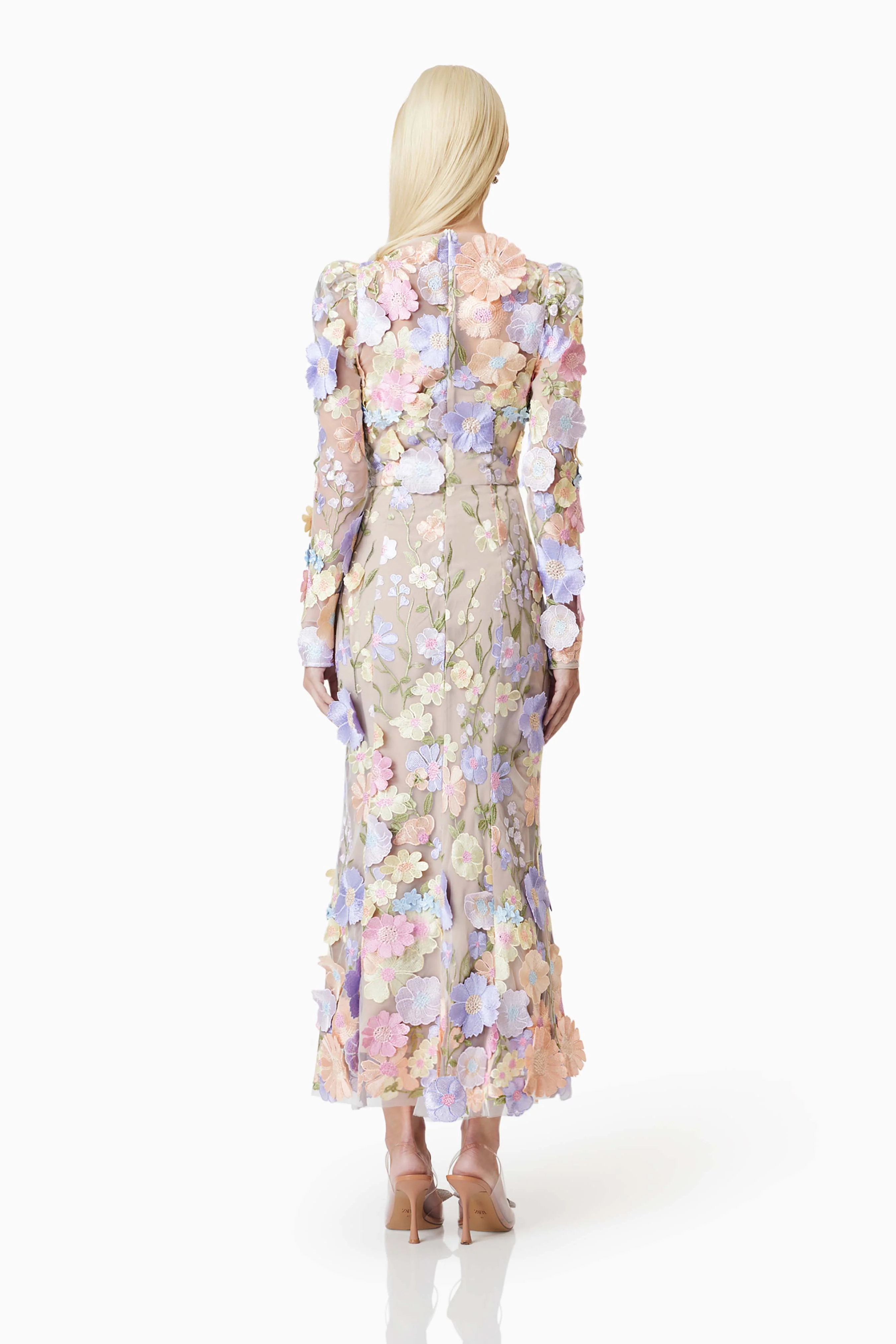 Shannon 3D Floral Midi Dress In Purple