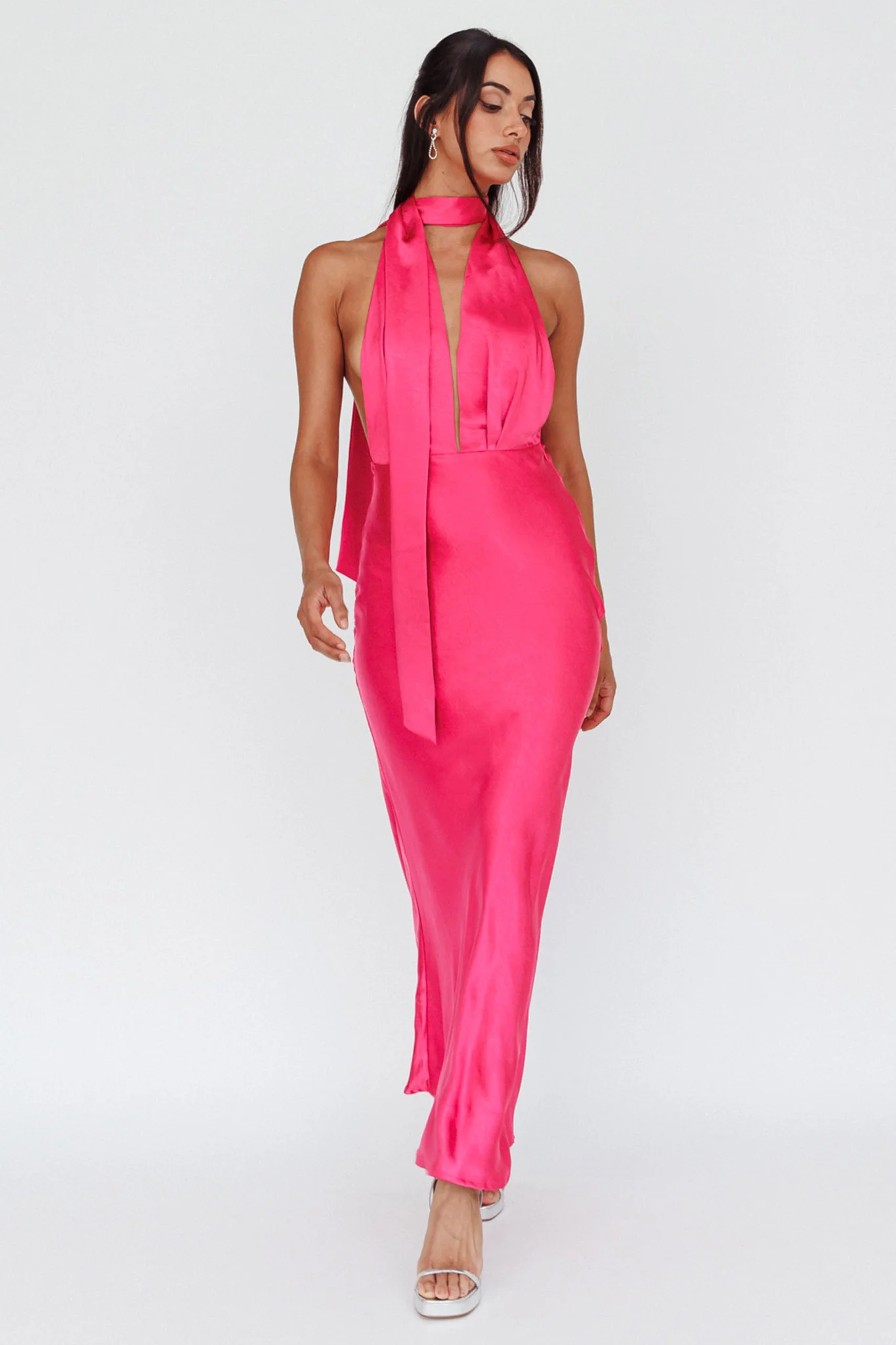 Italia Azure Halterneck Maxi Dress Hot Pink