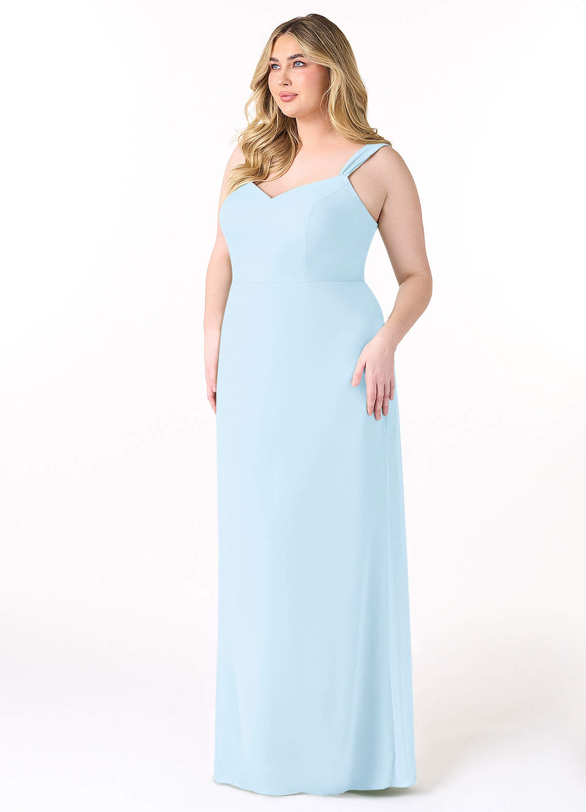 Sky Blue Sheath Pleated Chiffon Dress