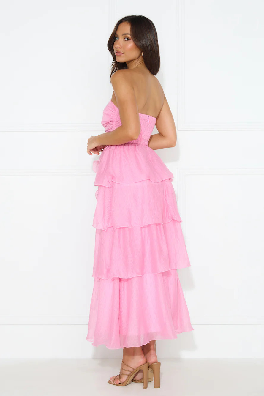 Number One Option Strapless Midi Dress Pink