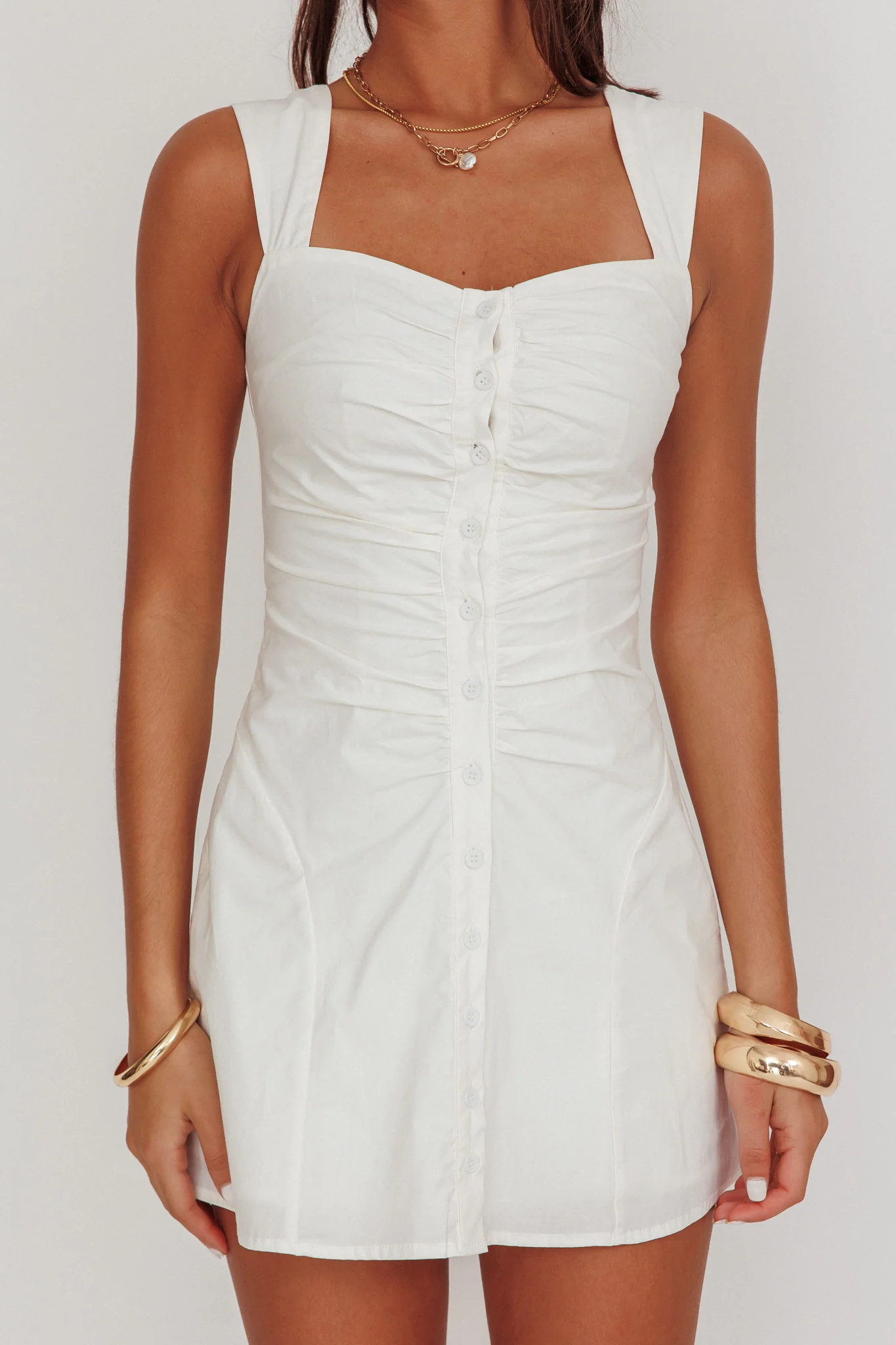 High Tide Buttoned Textured Mini Dress White