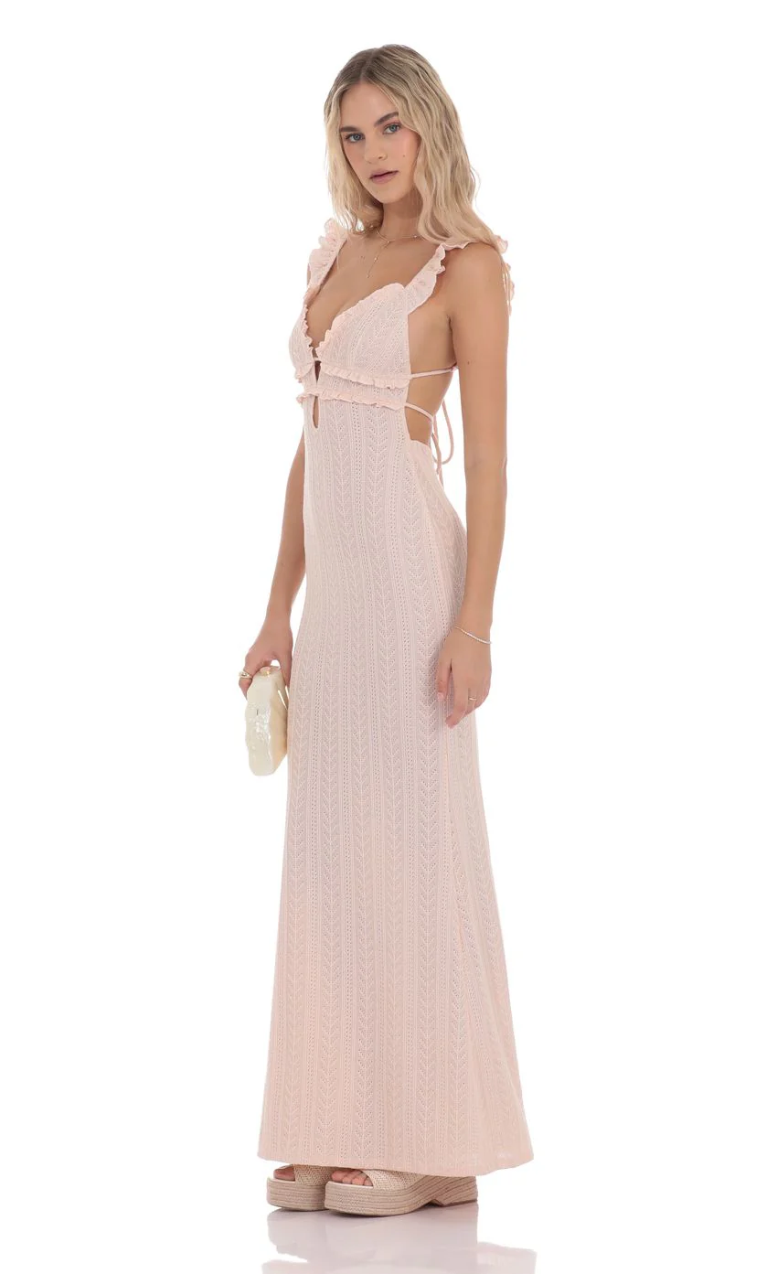 Knit Ruffle Maxi Dress in Pink