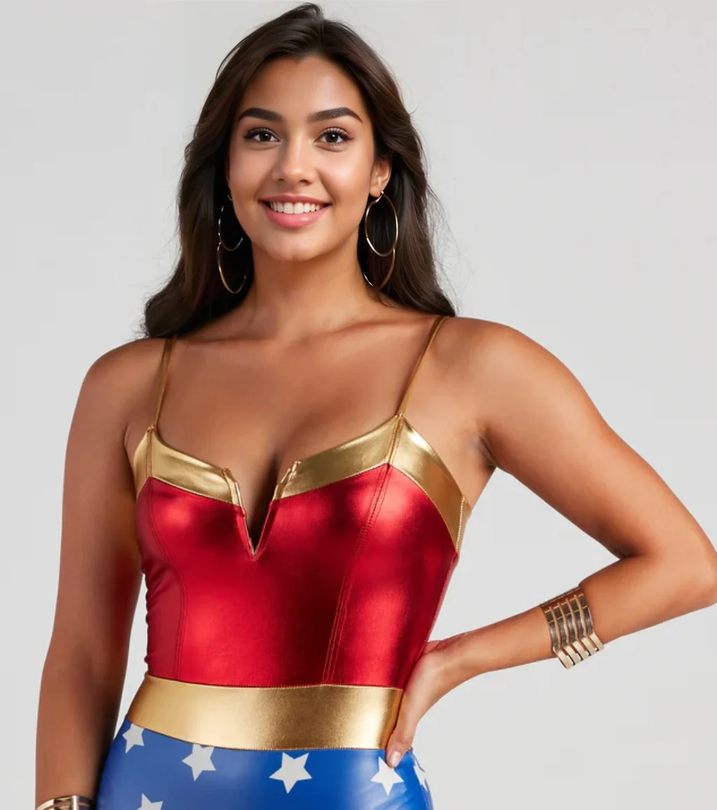 Warrior Woman Star Print Metallic Bodysuit