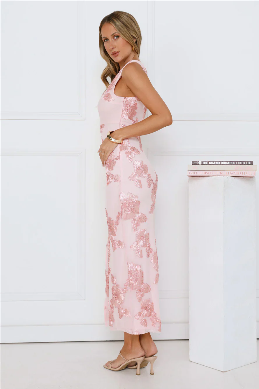 Billions Off Shoulder Mesh Maxi Dress Pink