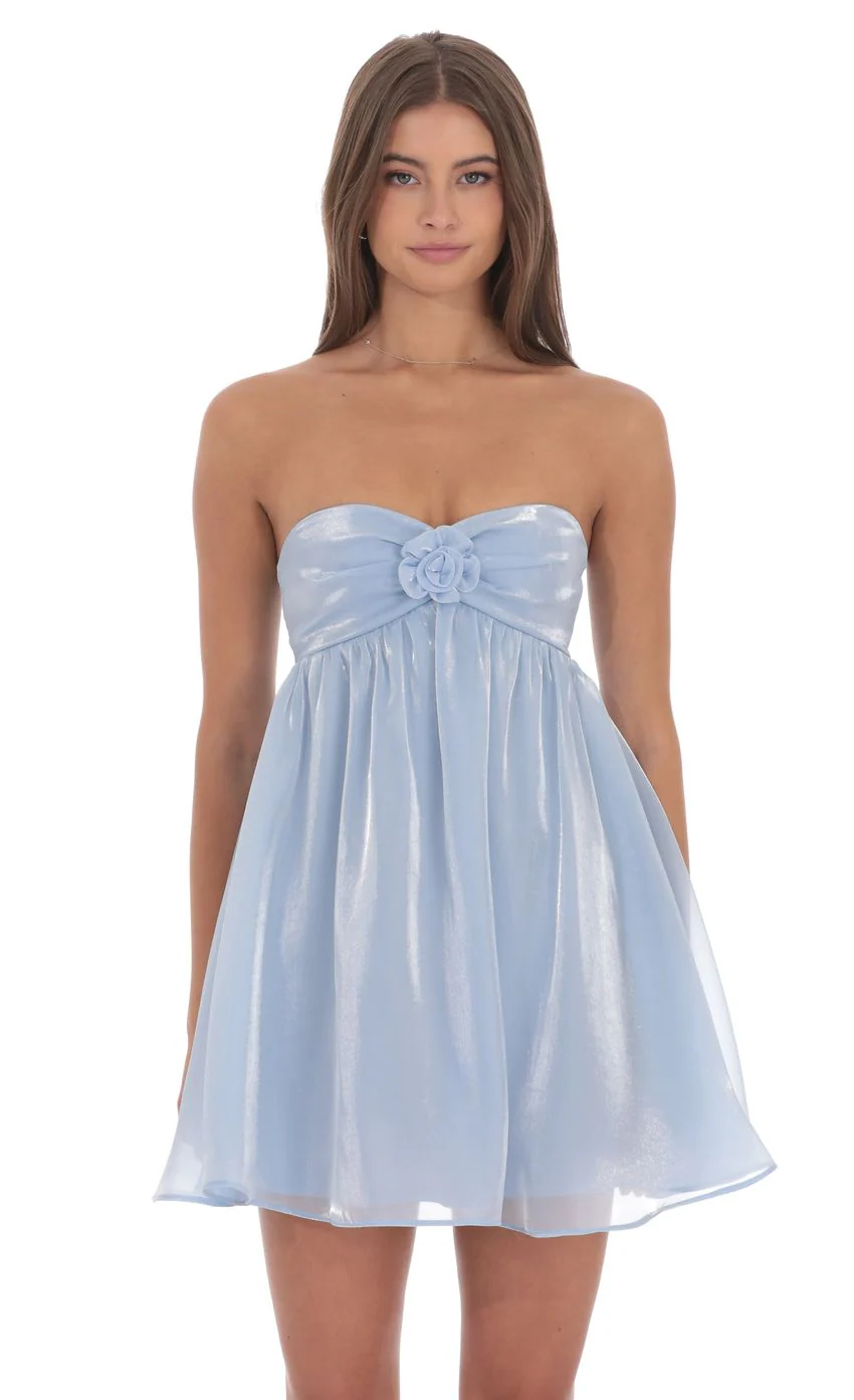 Strapless Florette Babydoll Dress in Icy Blue