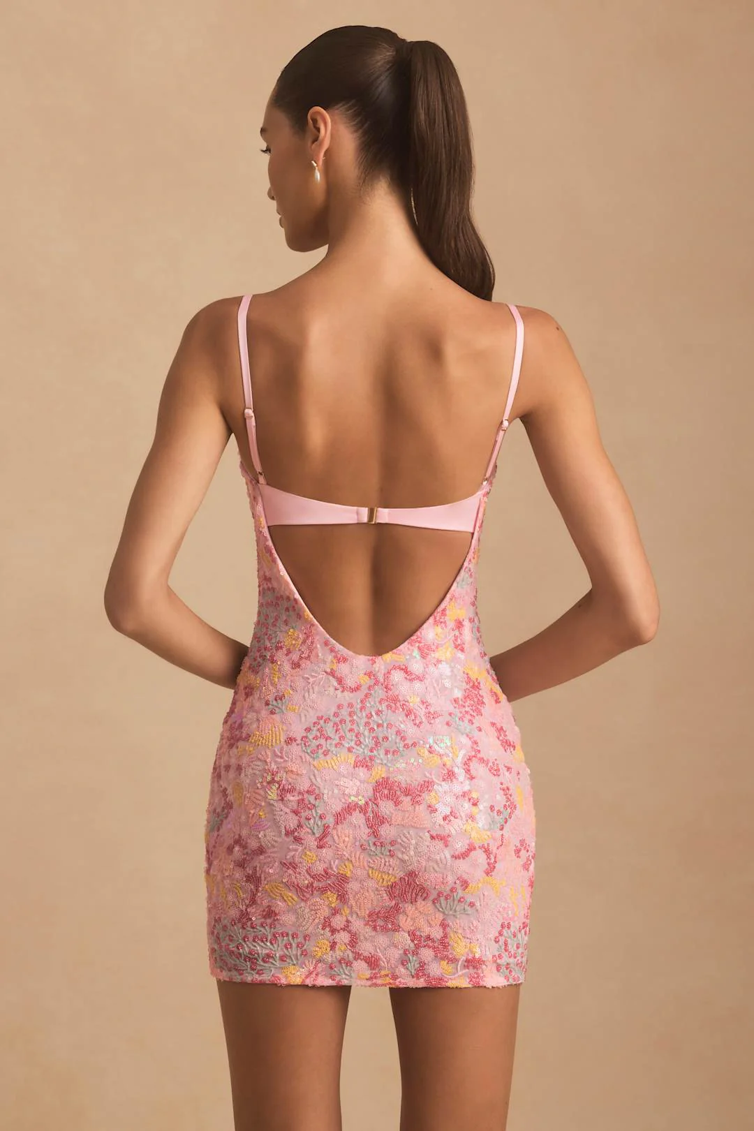 Embellished Camisole Bodycon Mini Dress in Pink