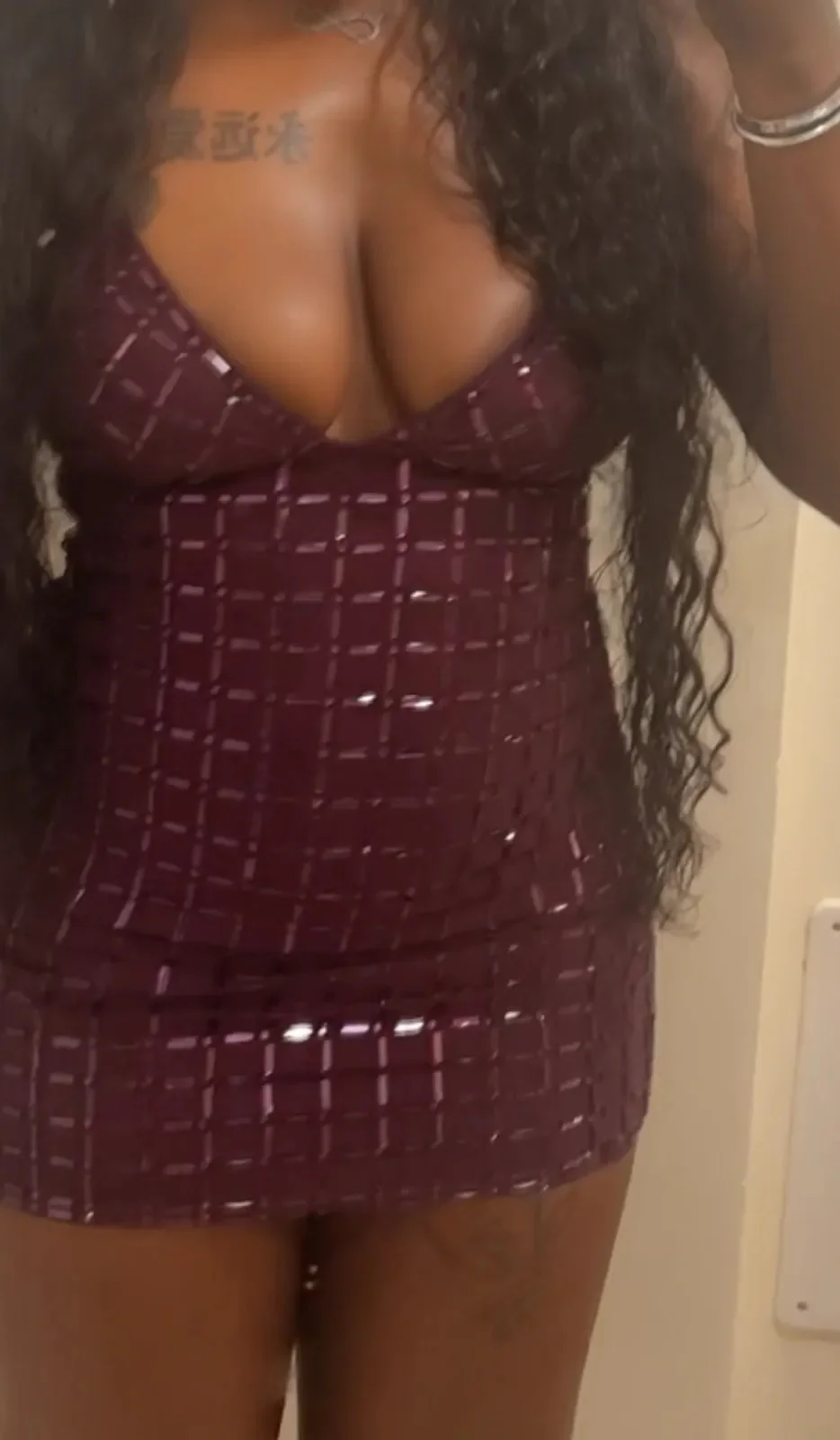 Embellished Plunge Mini Dress in Deep Purple